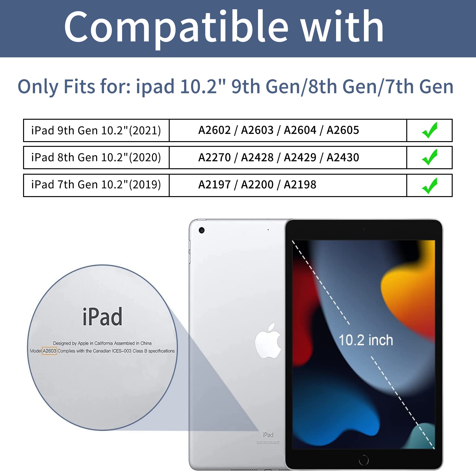 Protutab Case Compatible With Ipad 9Th Generation, Auto Wake&Sleep Slim Trifold Stand Case Compatible With Ipad 8Th Generation (