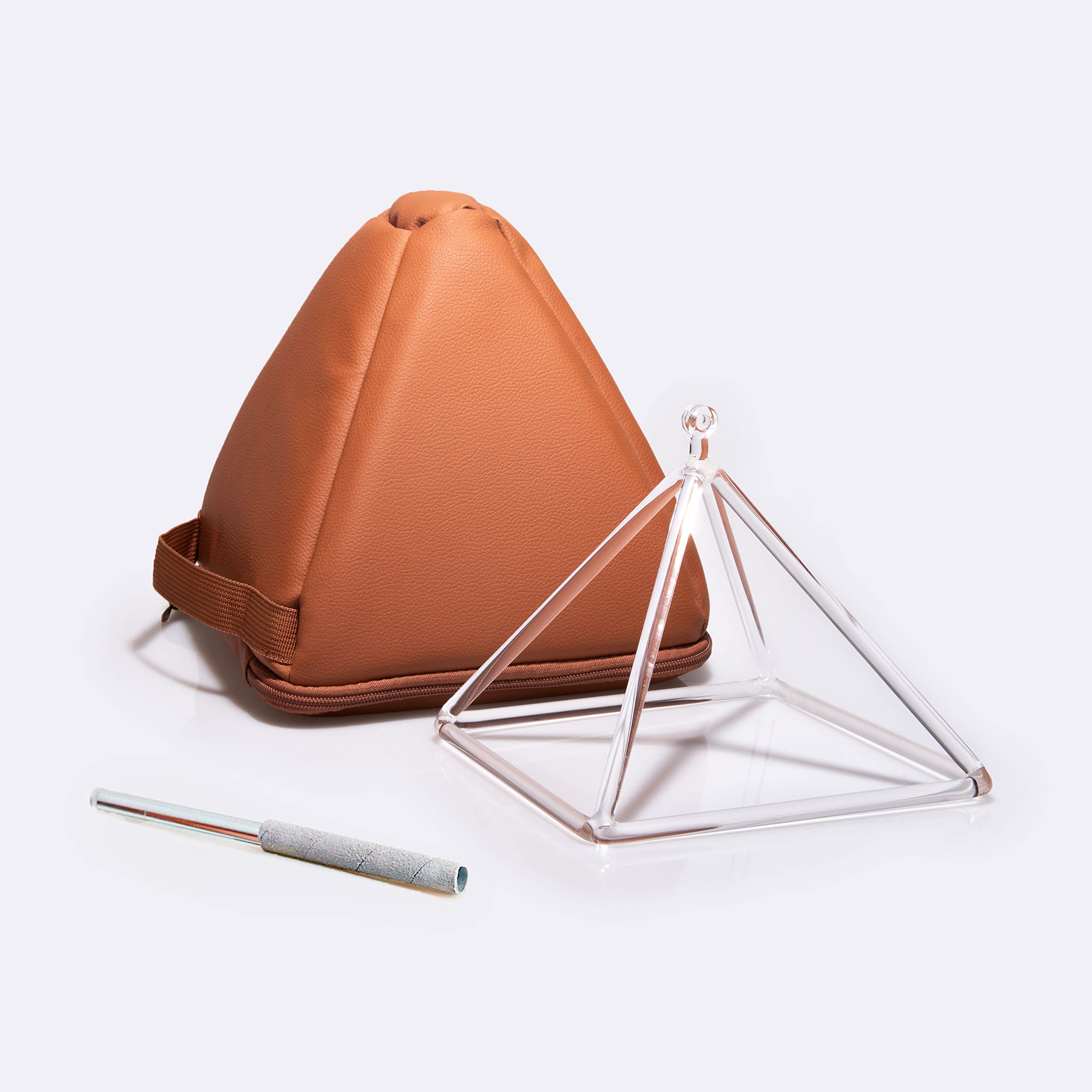 TOPFUND Clear Crystal Singing Pyramid 8 inch with Carrying Case and Quartz Suede Mallet