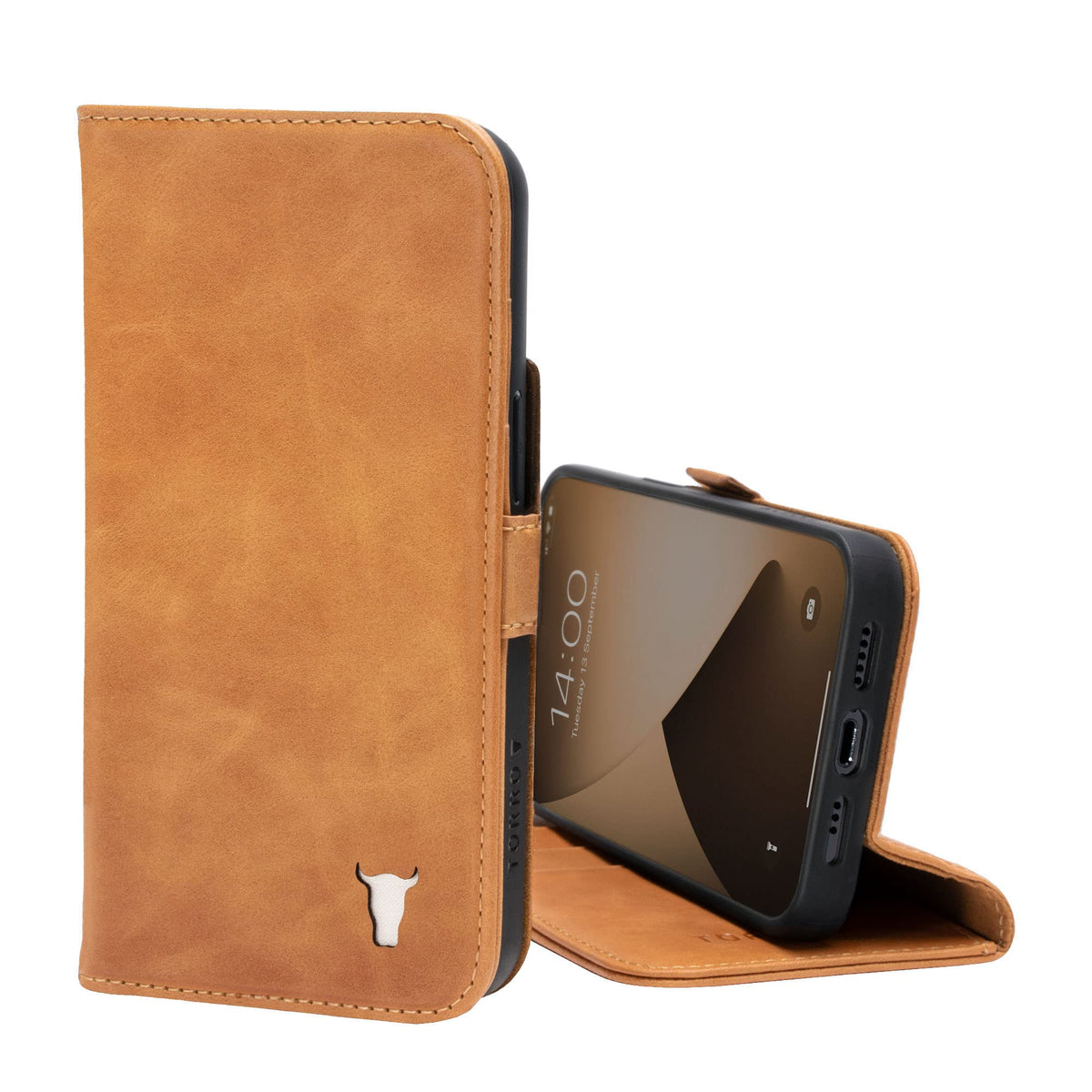 Torro Case Compatible With Iphone 13   Premium Leather Wallet Case With Kickstand And Card Slots (Tan)