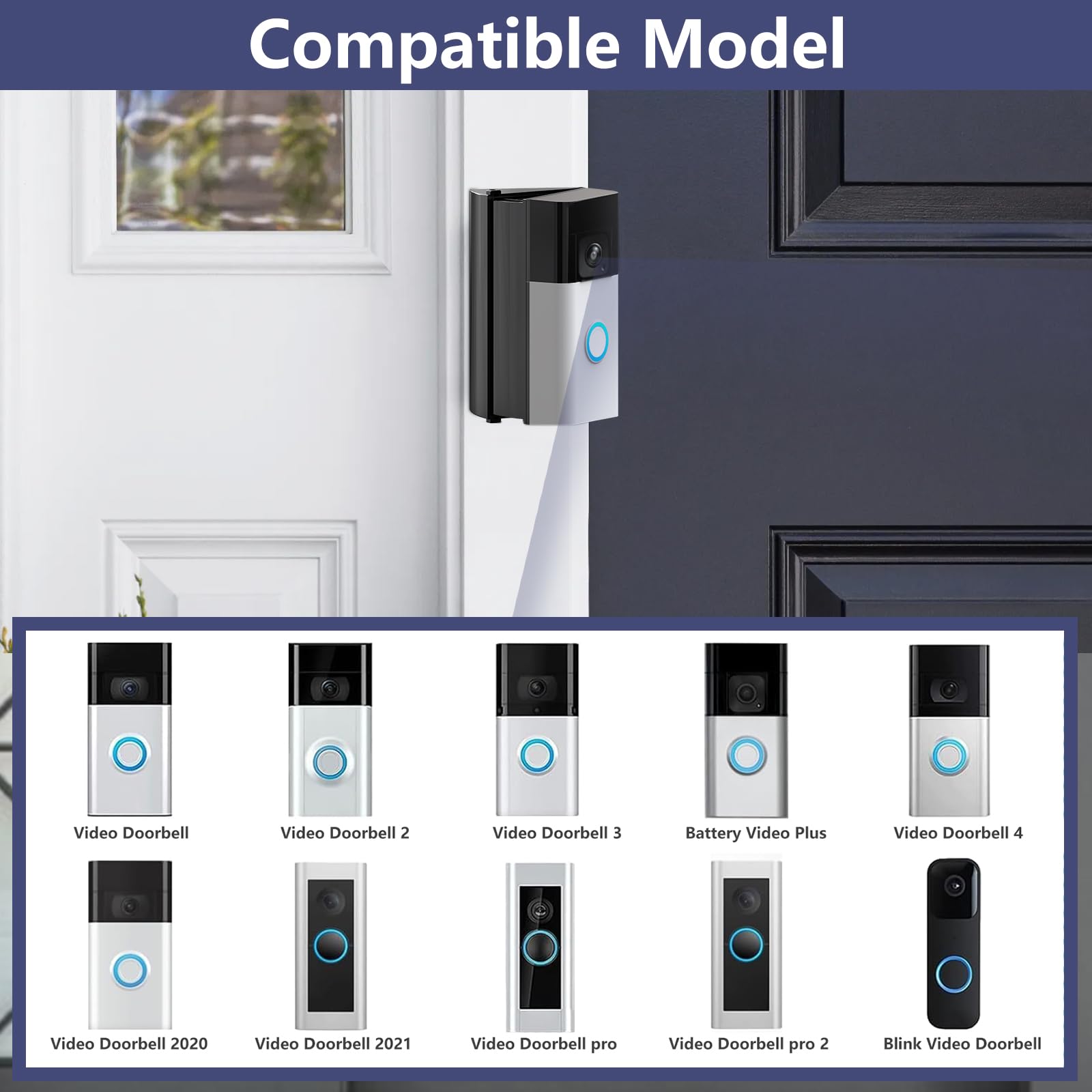 Video Doorbell Camera Angle Mount Compatible With Battery Doorbell Plus, Adjustable (30 To 55 Degree) Doorbell Wedge Bracket For