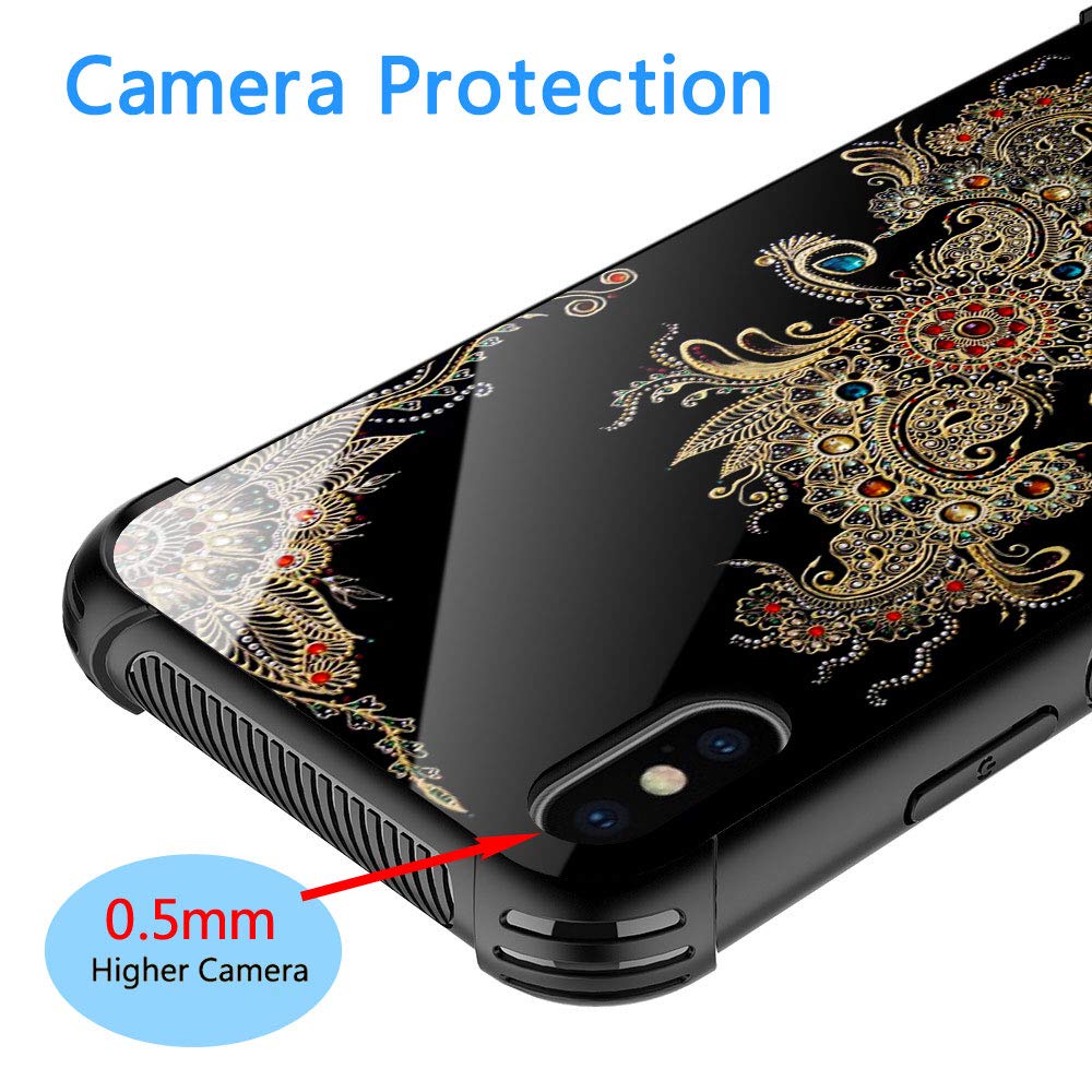 ZHEGAILIAN Diamond Mandala Anti-Scratch Organic Glass Case for iPhone XR 6.1 inch Golden TPU