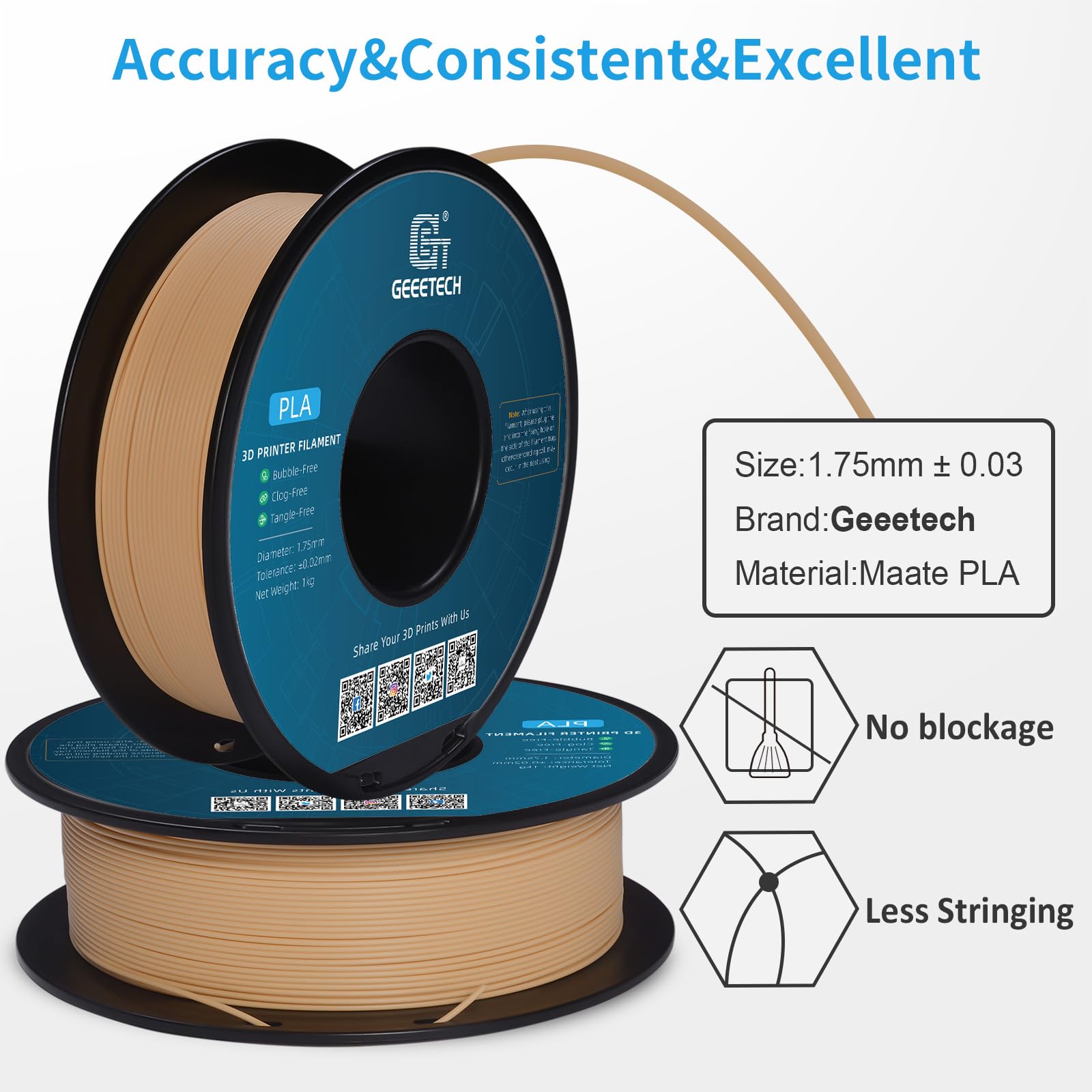 Geeetech Matte Pla Filament 1.75Mm, Skin Color Pla Matte 3D Printer Filament 1Kg Spool (2.2Lbs), Dimensional Accuracy +/- 0.02 M