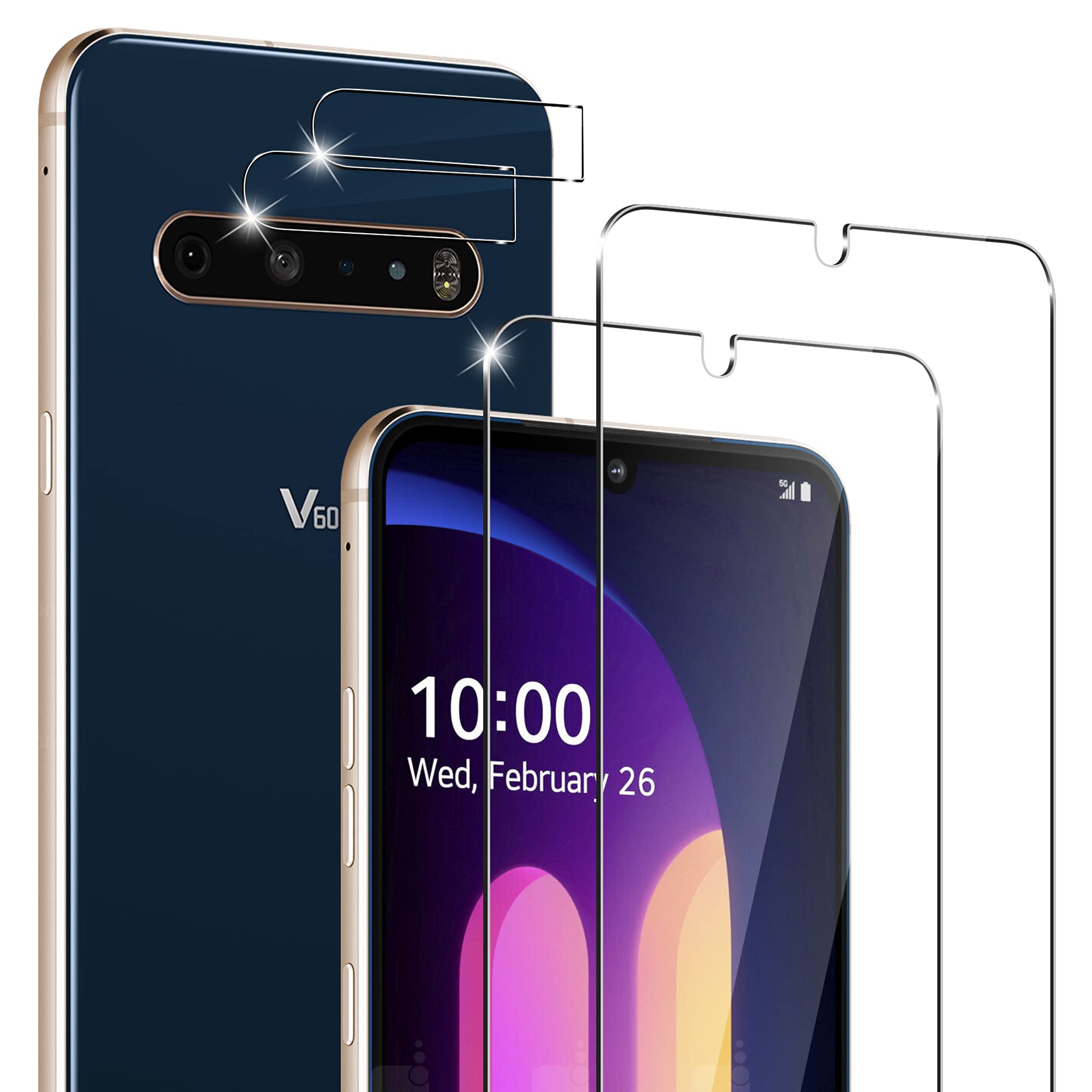 Cizerin [2+2 Pack] Tempered Glass Screen Protector For Lg V60 Thinq /5G / 5G Uw   And Camera Lens Protector   Anti Fingerprint  