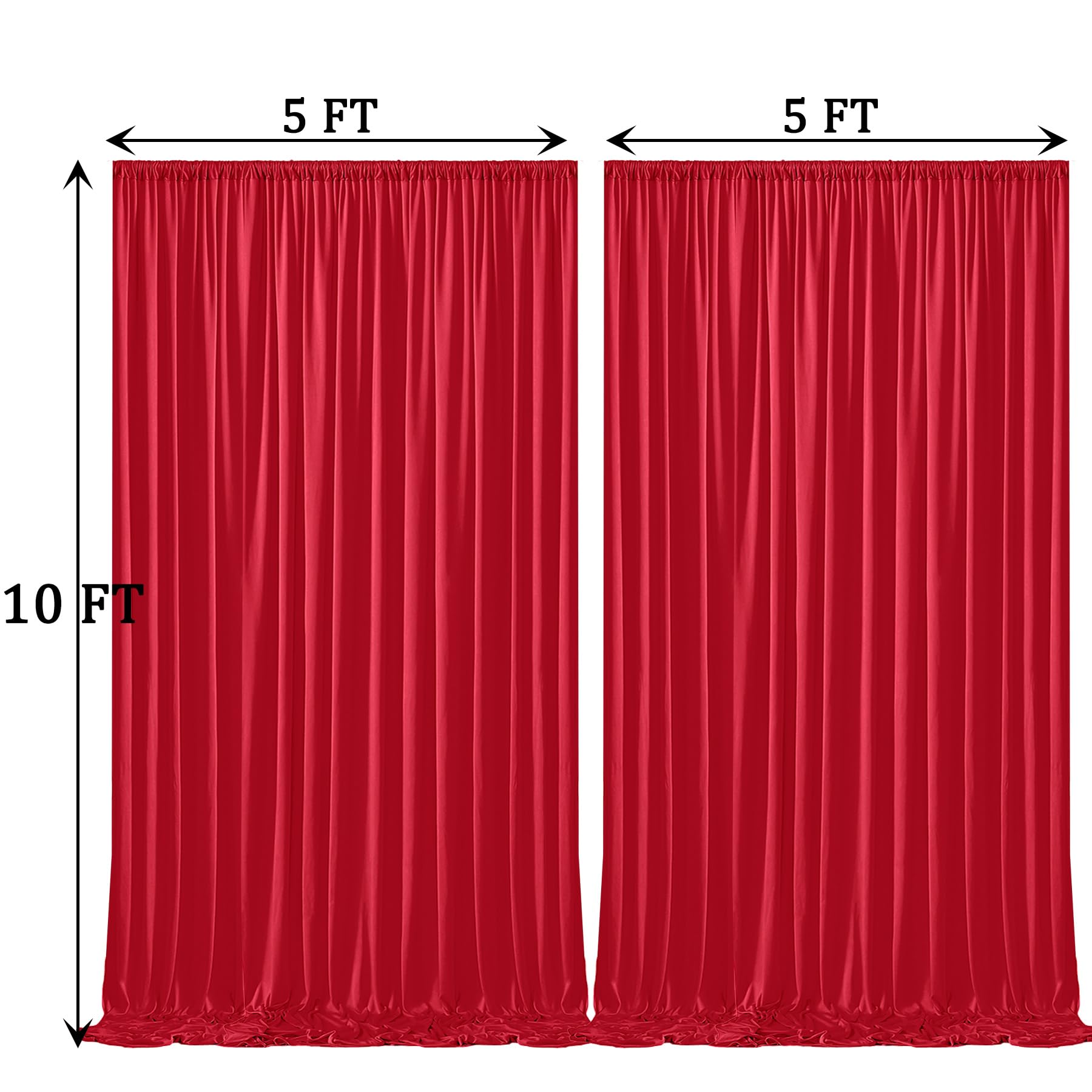 10Ft X 10Ft Wrinkle Free Red Backdrop Curtains For Parties, Polyester Photo Backdrop Drapes 2 Panels 5X10Ft For Weddings Birthda