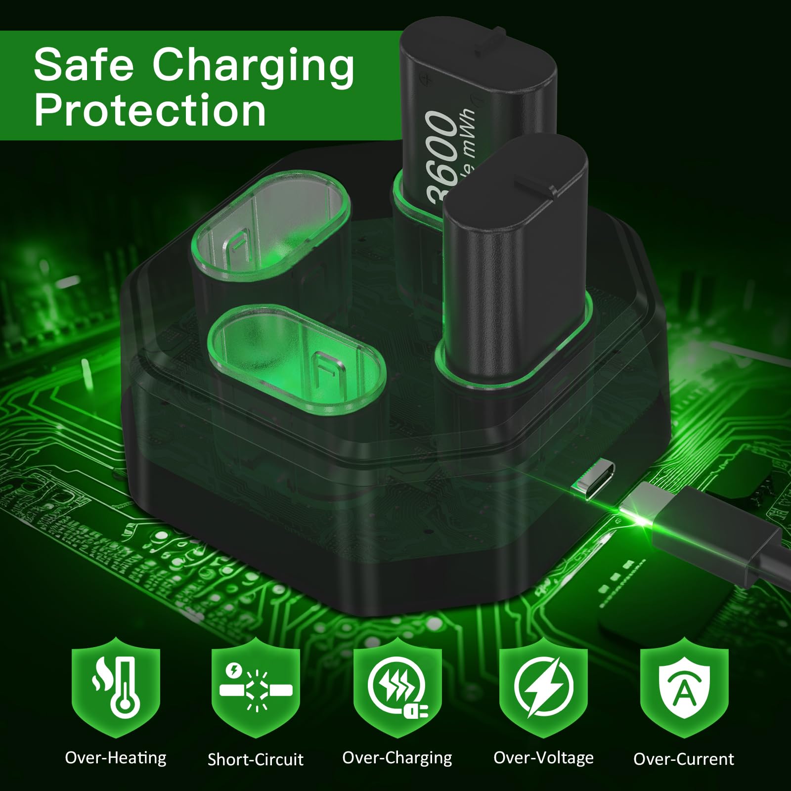 4 Pack Rechargeable Batteries For Xbox Controller,Charger Dock With 4 X 3600Mwh Nimh Battery For Xbox One/Xbox Series X|S,Xbox O