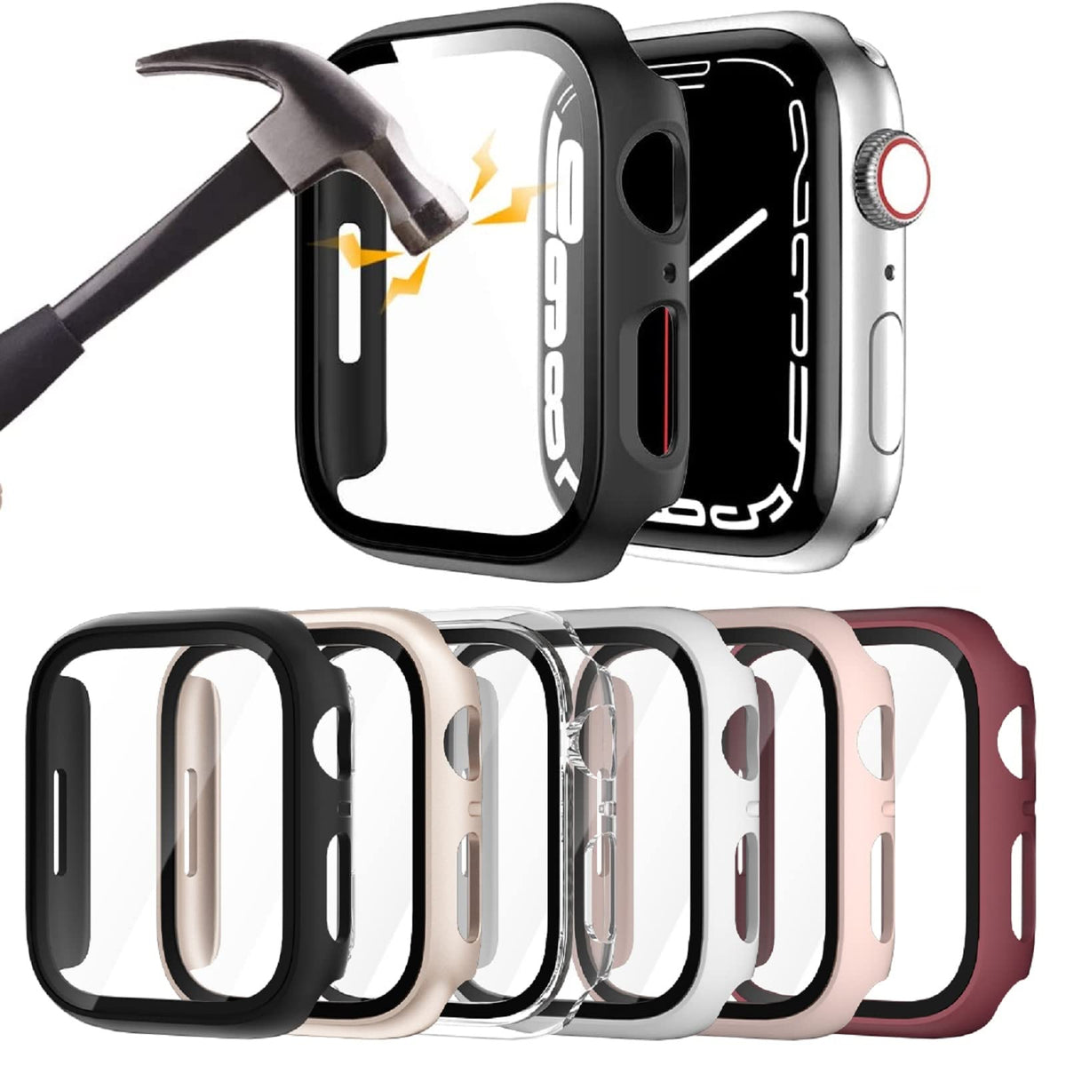 Rontion 6 Pack Hard Pc Case Built In Tempered Glass Screen Protector Compatible With Apple Watch Series 9 8 7 41Mm, Ultra Thin S