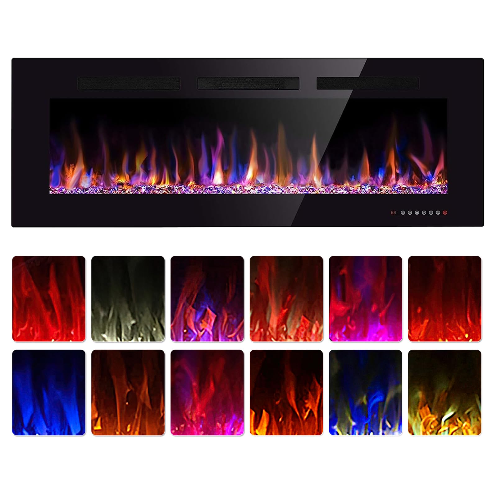 50 Electric Fireplace in-Wall Recessed and Wall Mounted 1500W Fireplace Heater and Linear Fireplace with Timer/Multicolor Flames