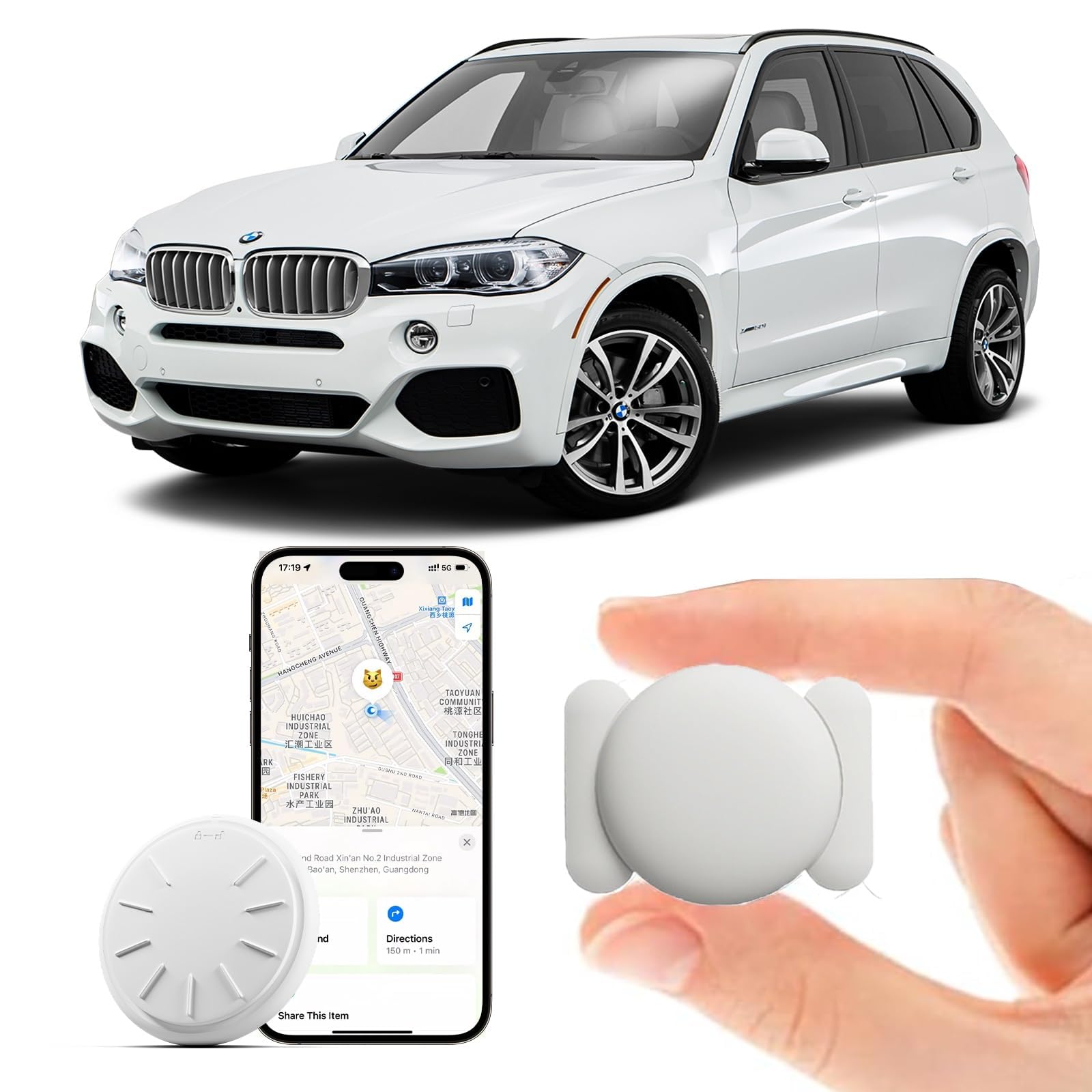 ZFSJTAG Car GPS Tracking Device for Vehicles, 1PCS Real Time GPS Tracker Work with Find My (iOS Only),Hidden Mini GPS Tracker,No