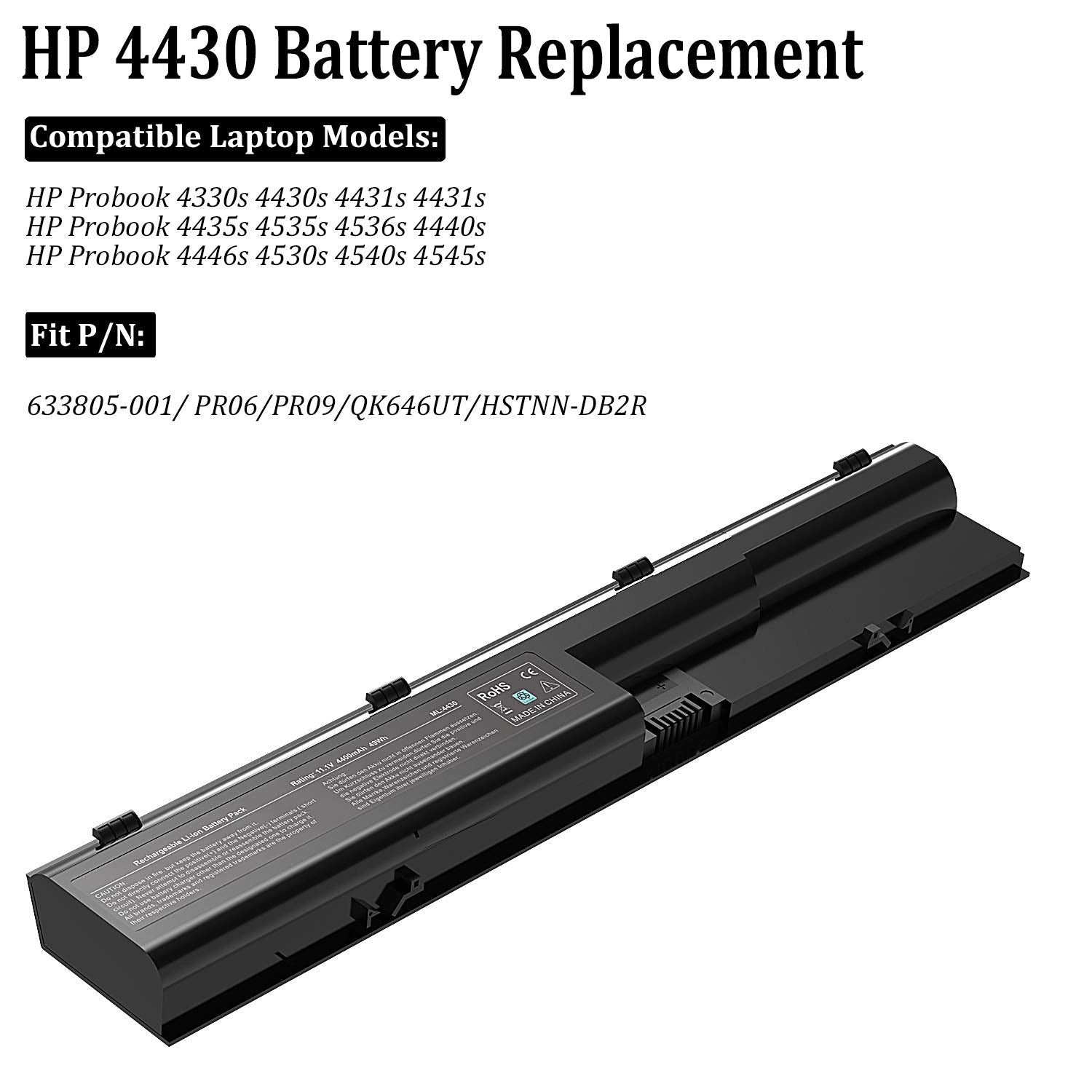 Taupo Laptop Battery Replacement For Compatible Hp Probook 4540S 4440S 4530S 4535S 4545S 4430S 4431S 4435S 4330S Series, Fits P/