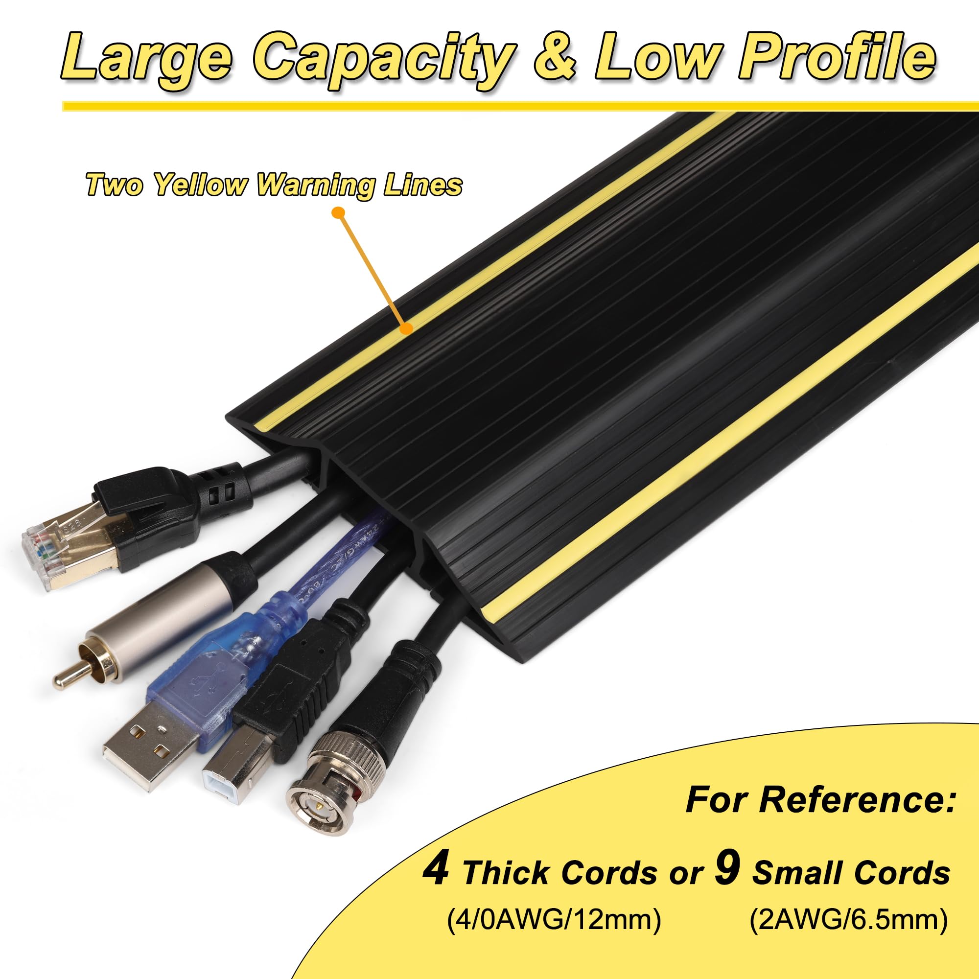 Zhiyo 4Ft Cord Covers For Wires On Floor, Large Capacity Cord Hider Floor Wire Covers For Cords, Cable Protector Cable Managemen