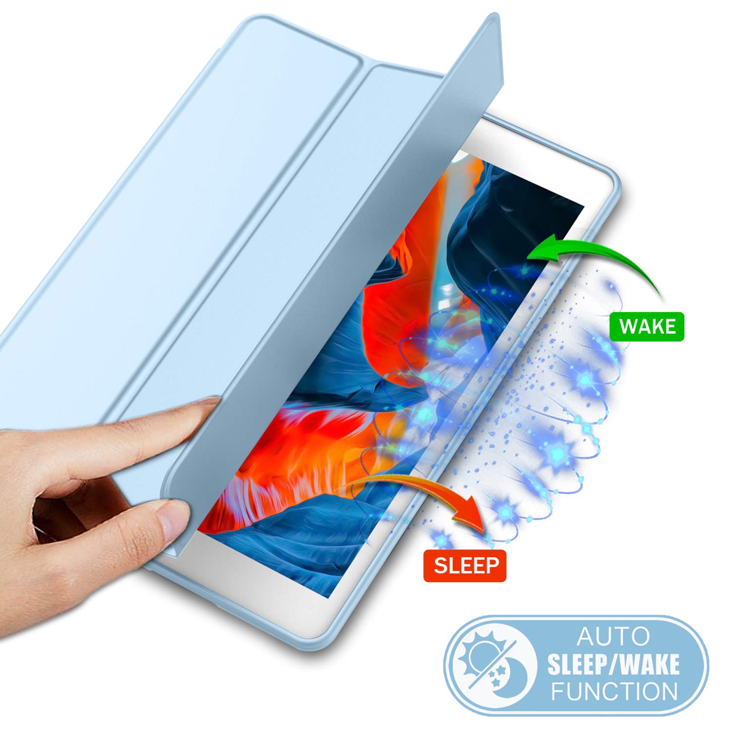 Imieet Ipad 9Th Generation Case 2021/Ipad 8Th Generation Case 2020 10.2 Inch With Pencil Holder, Ipad 7Th Gen 2019 Case With Soft Baby Skin Silicone Back, Auto Wake/Sleep Cover (Sky Blue)