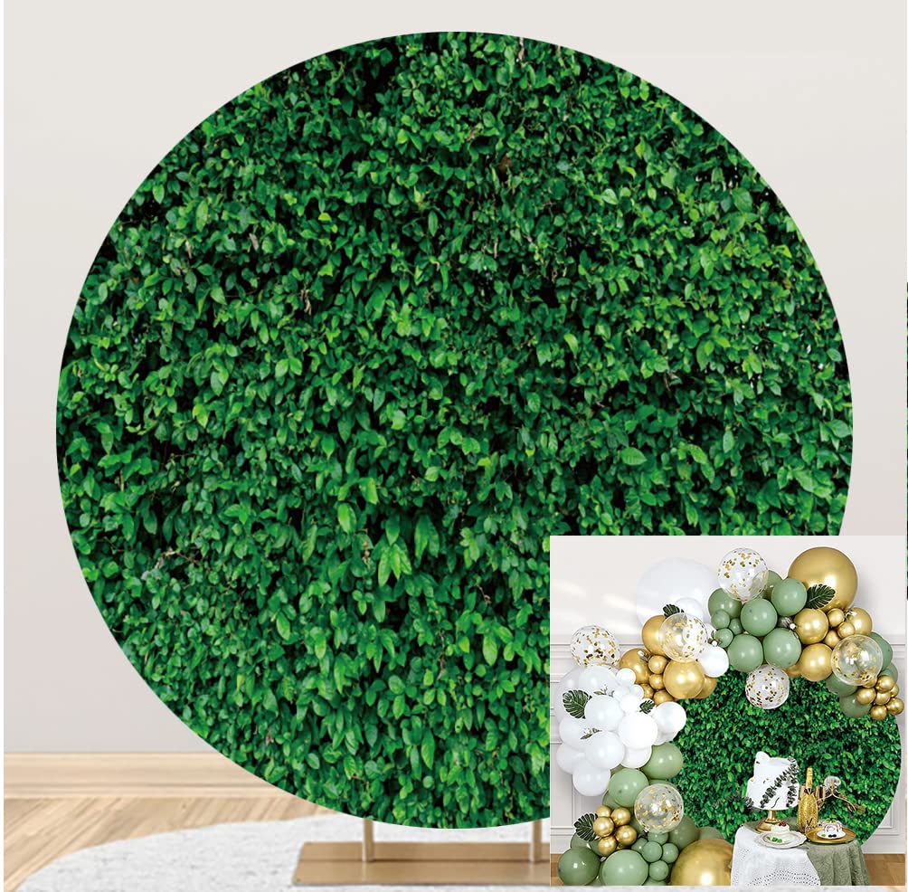 Leowefowa Greenery Round Backdrop Cover Green Leaves Round Backdrop 7.2Ft Grass Backdrop Wall Circle Backdrop Stand Cover Safari