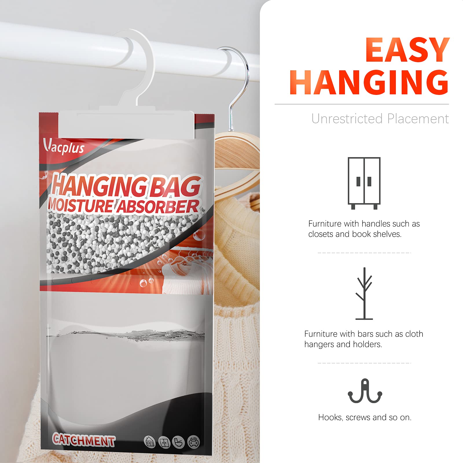 Vacplus Moisture Dehumidifier, Closet Dehumidifier Bags, Humidity Packs, Desiccant, Closet Dehumidifiers With Activated Charcoal