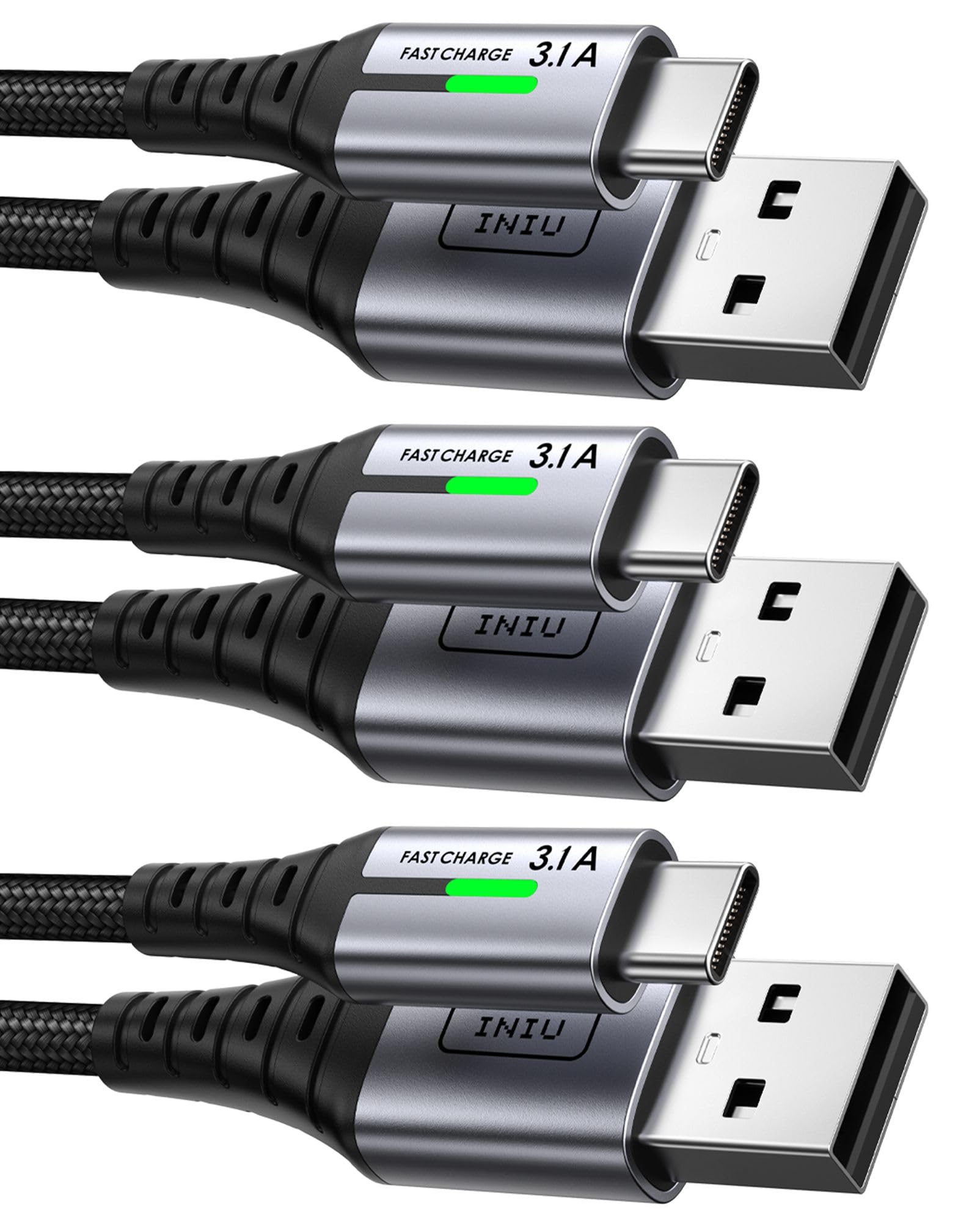 Iniu Usb C Cable, [3 Pack 1.6/6.6/6.6Ft ] 3.1A Qc3.0 Type C Charger Fast Charging, Durable Nylon Usbc Charger Cables For Samsung