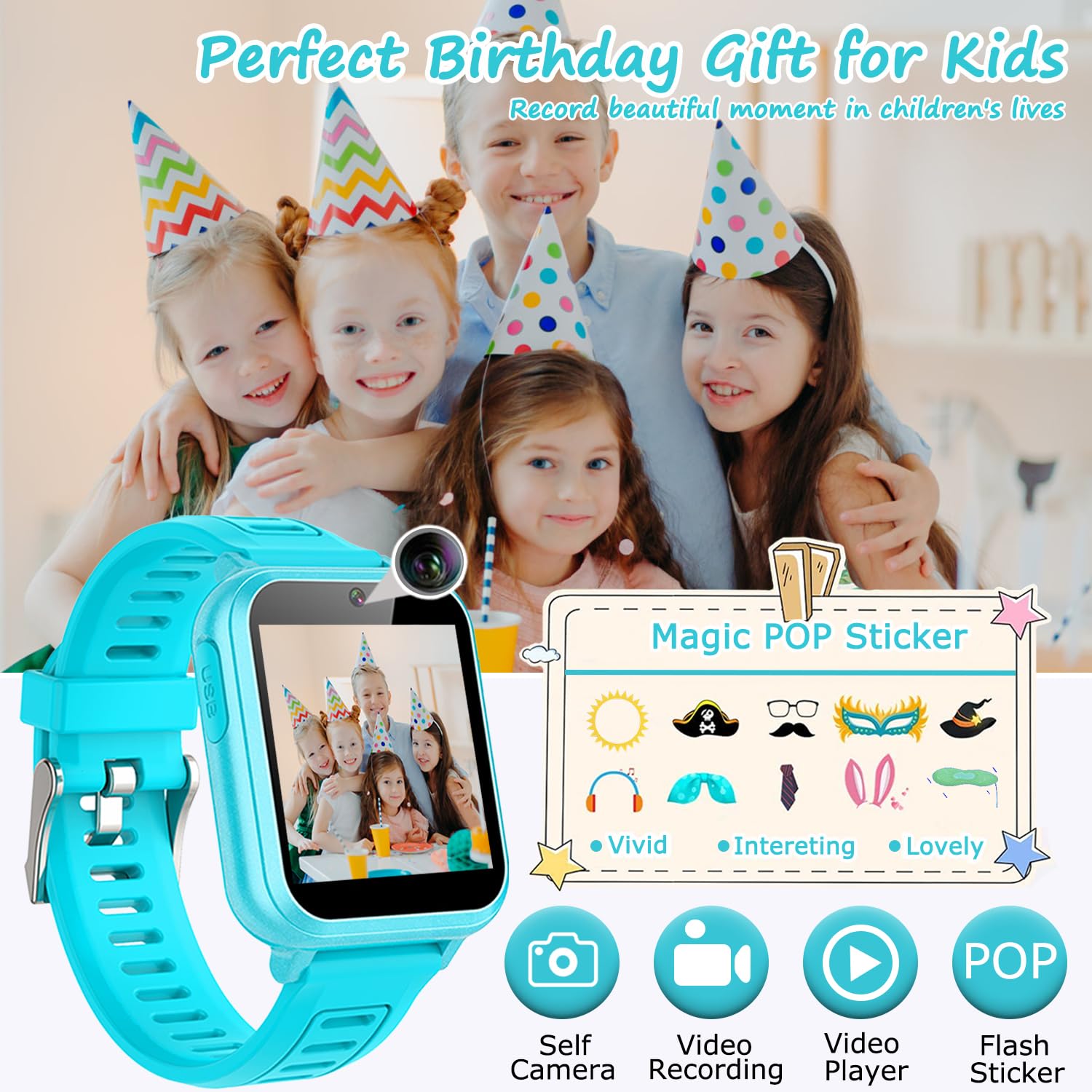 Kids Smart Watch Girls Gifts For Age 5-12, 24 Puzzle Games Hd Touch Screen Watches With Video Camera Music Player Pedometer Flas