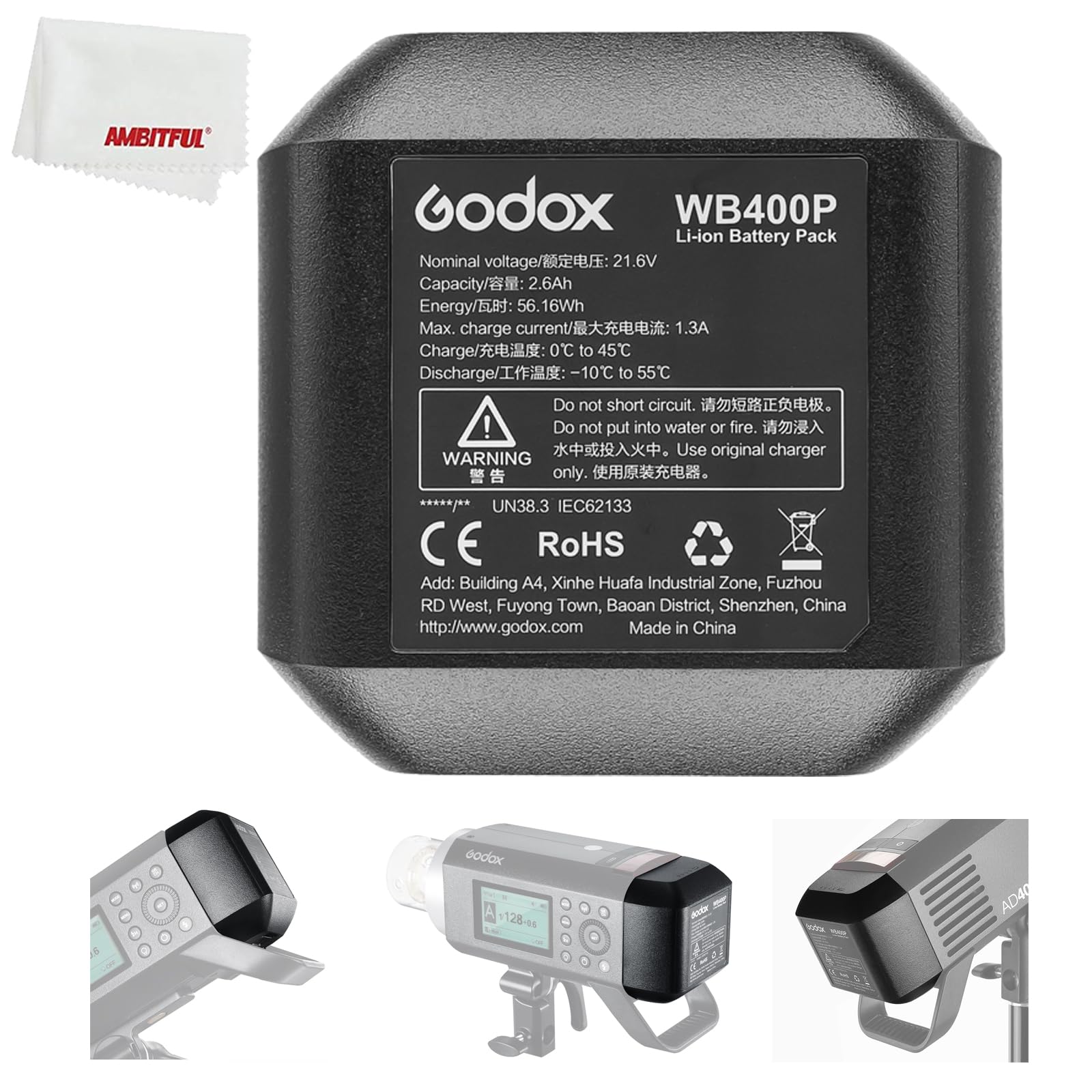 Godox Wb400P Wb400Pa Lithium Ion Battery Pack,21.6V/2600Mah 56.16Wh For Ad400Pro Outdoor Flash Strobe Light