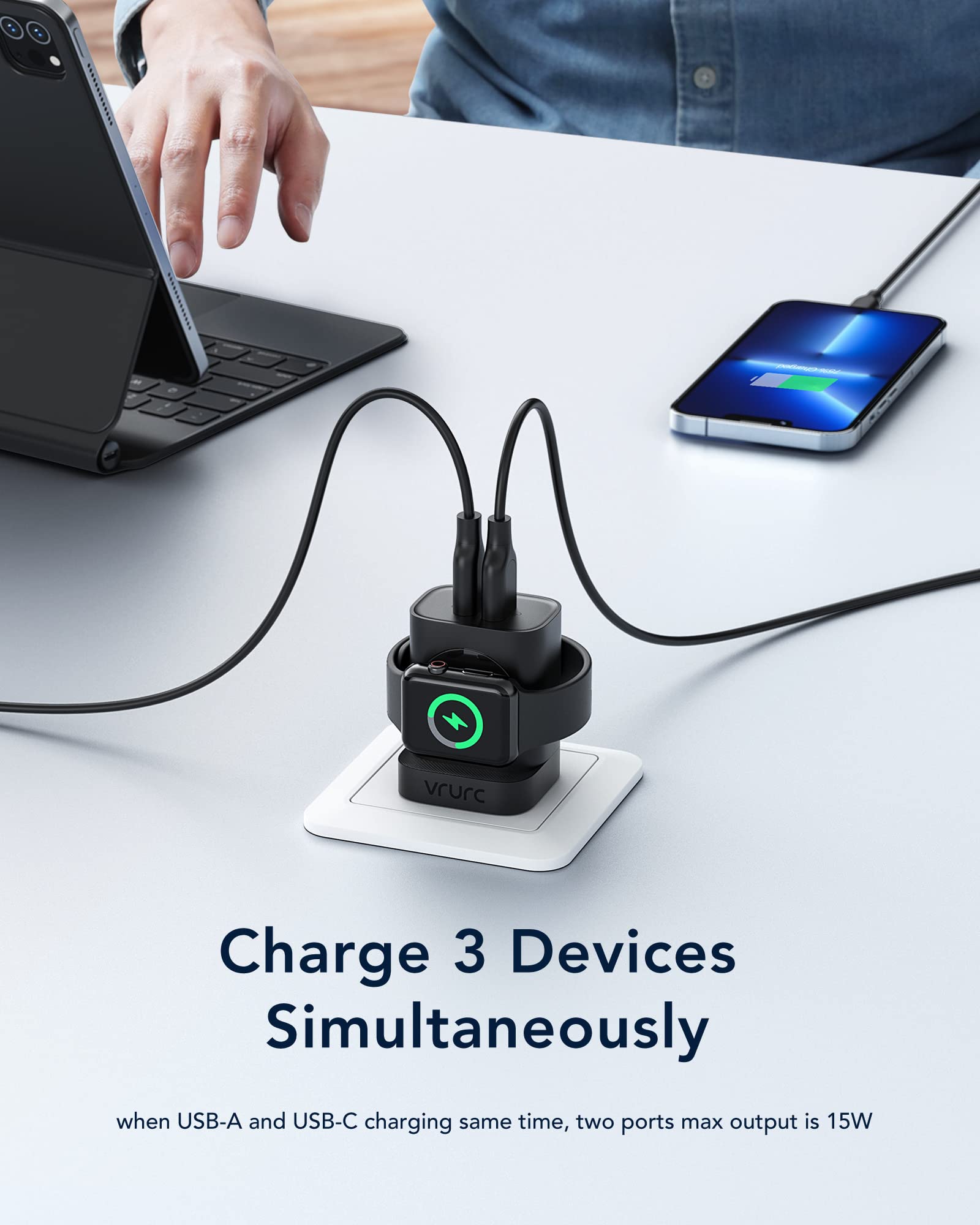 Vrurc For Apple Watch Charger, Pd 20W 3 In 1 Fast Charging Block With Magnetic Wireless Charging & Dual Ports, Foldable Plug Usb