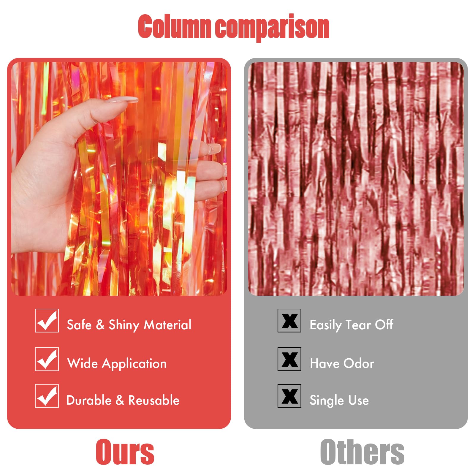 Canrevel 2 Pack 3.2X6.5 Feet Iridescent Foil Fringe Backdrop Curtains, Clear Red Tinsel Photo Booth Props Streamers Party Decora