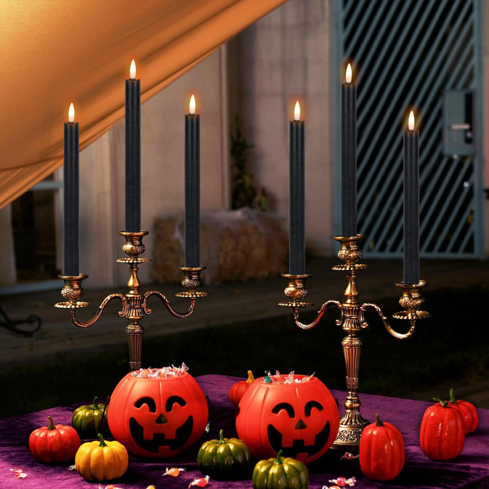 Dromance Halloween Flameless Taper Candles With 6 Hour Timer, Battery Operated Black Led Taper Candles Real Wax 3D Wick Flickeri