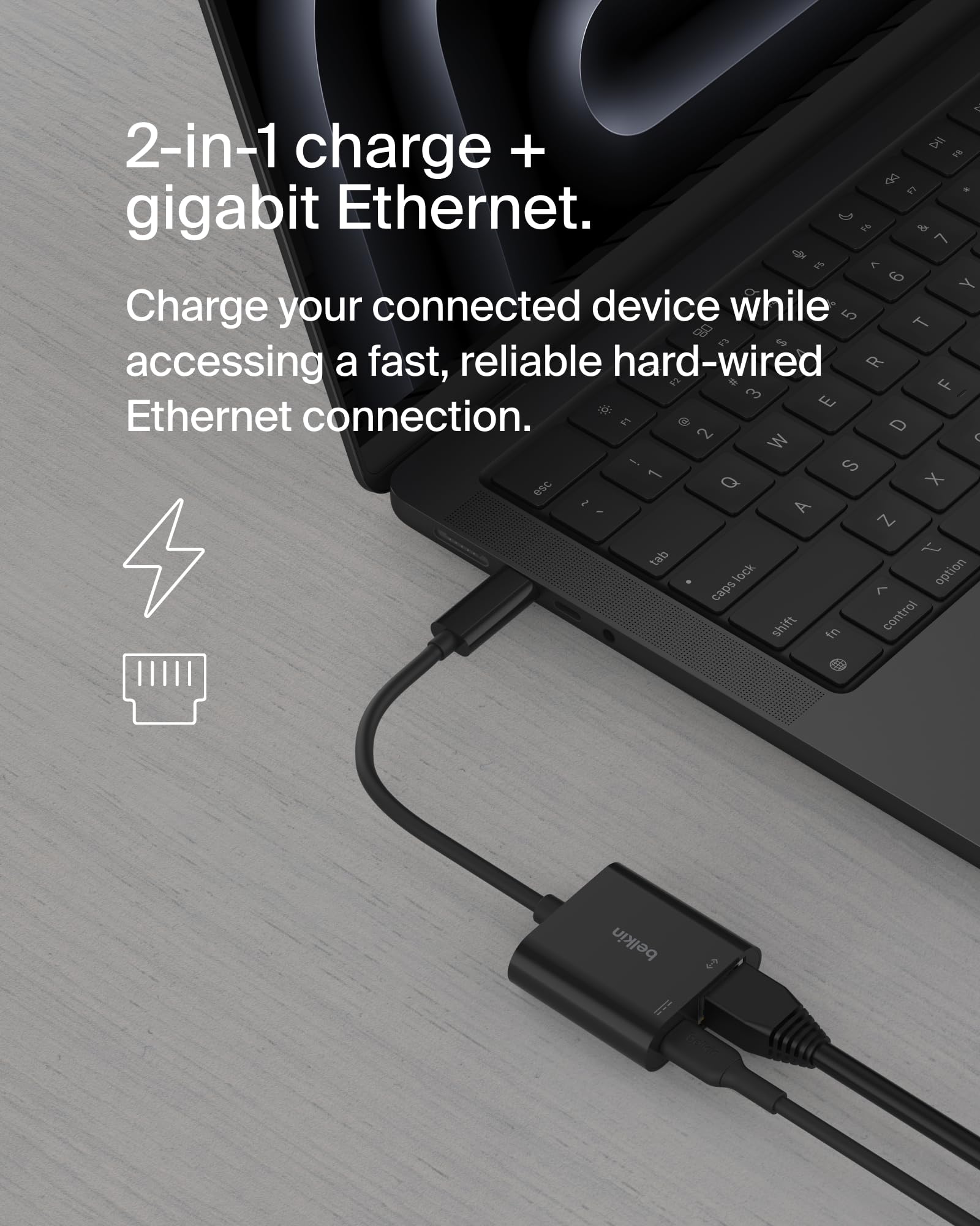 Belkin Connect Usb C To Ethernet + Charge Adapter 100W W/Gigabit Ethernet Port And Usb C Port   10/100/1000 Mbps For Fast Intern