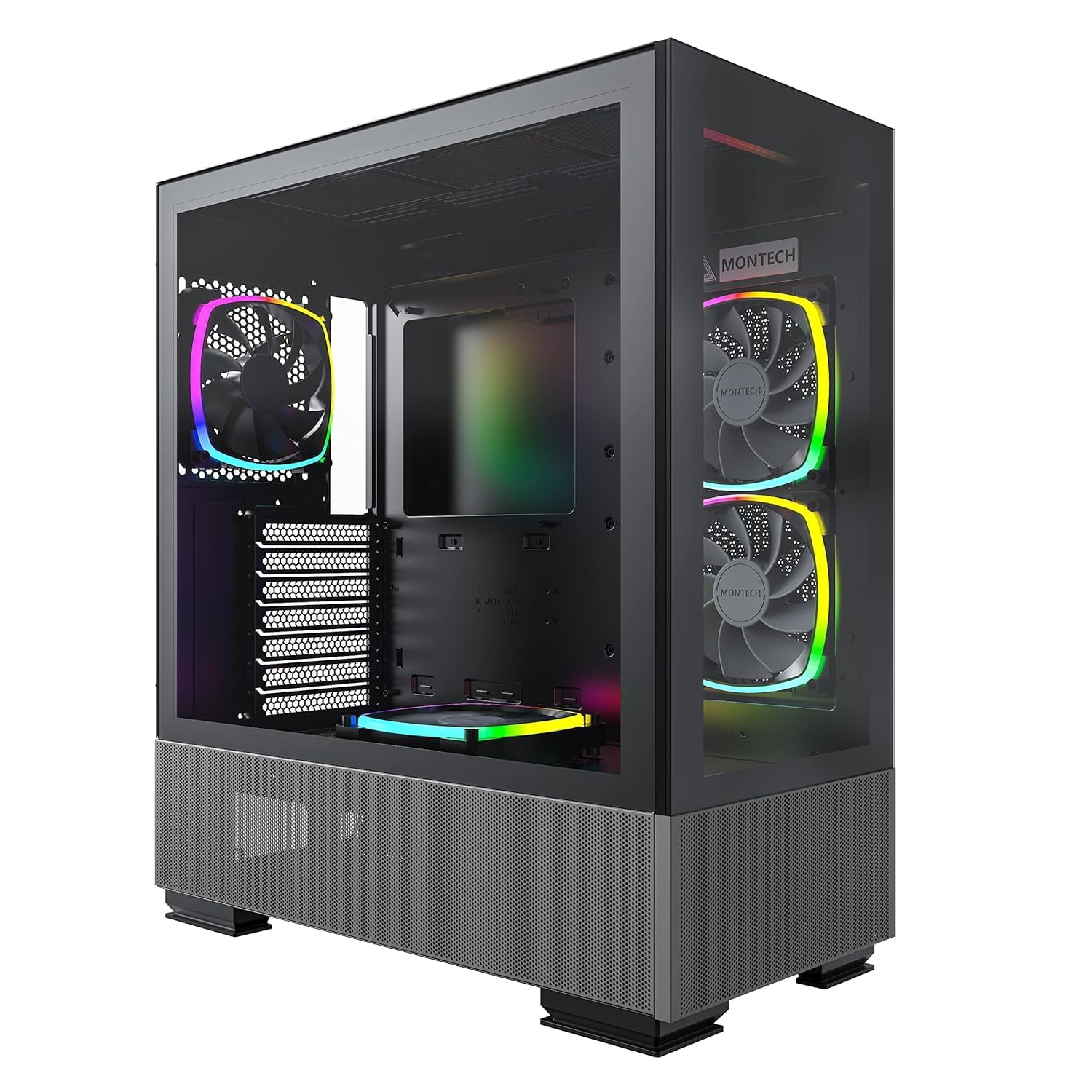 Montech Sky Two, Dual Tempered Glass, 4X PWM ARGB Fans Pre-Installed, ATX Gaming Mid Tower Computer Case, Type C, High Airflow P