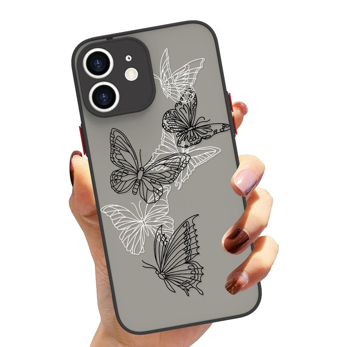 Lsl Compatible Iphone 11 Black White Butterfly Case, Translucent Matte Soft Tpu Bumper Case Cute Black And White Butterfly Print