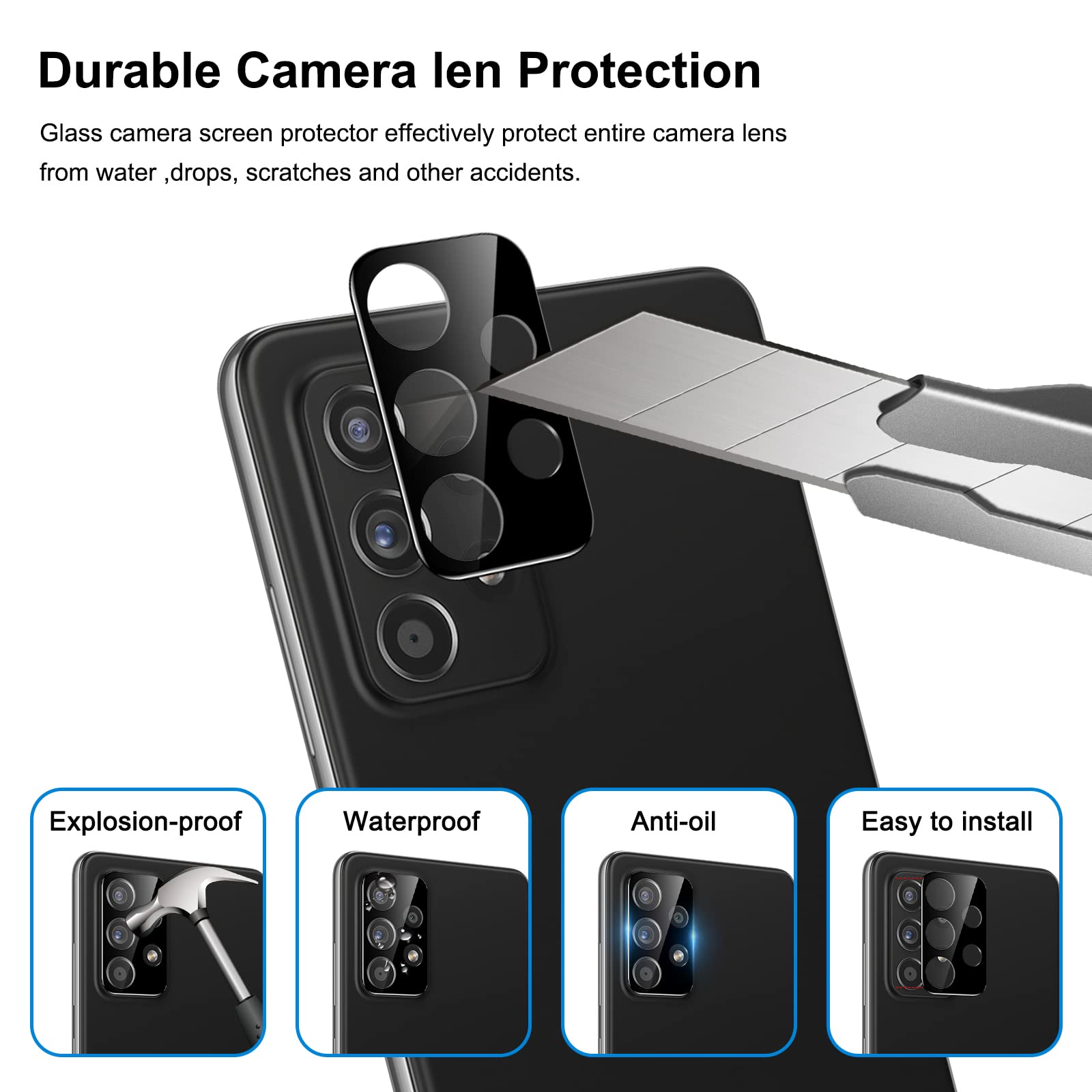 [2+2 Pack] Privacy Screen Protector For Samsung Galaxy A53 5G 2022 And Camera Lens Protector, Anti Spy, Bubble Free, Easy Instal