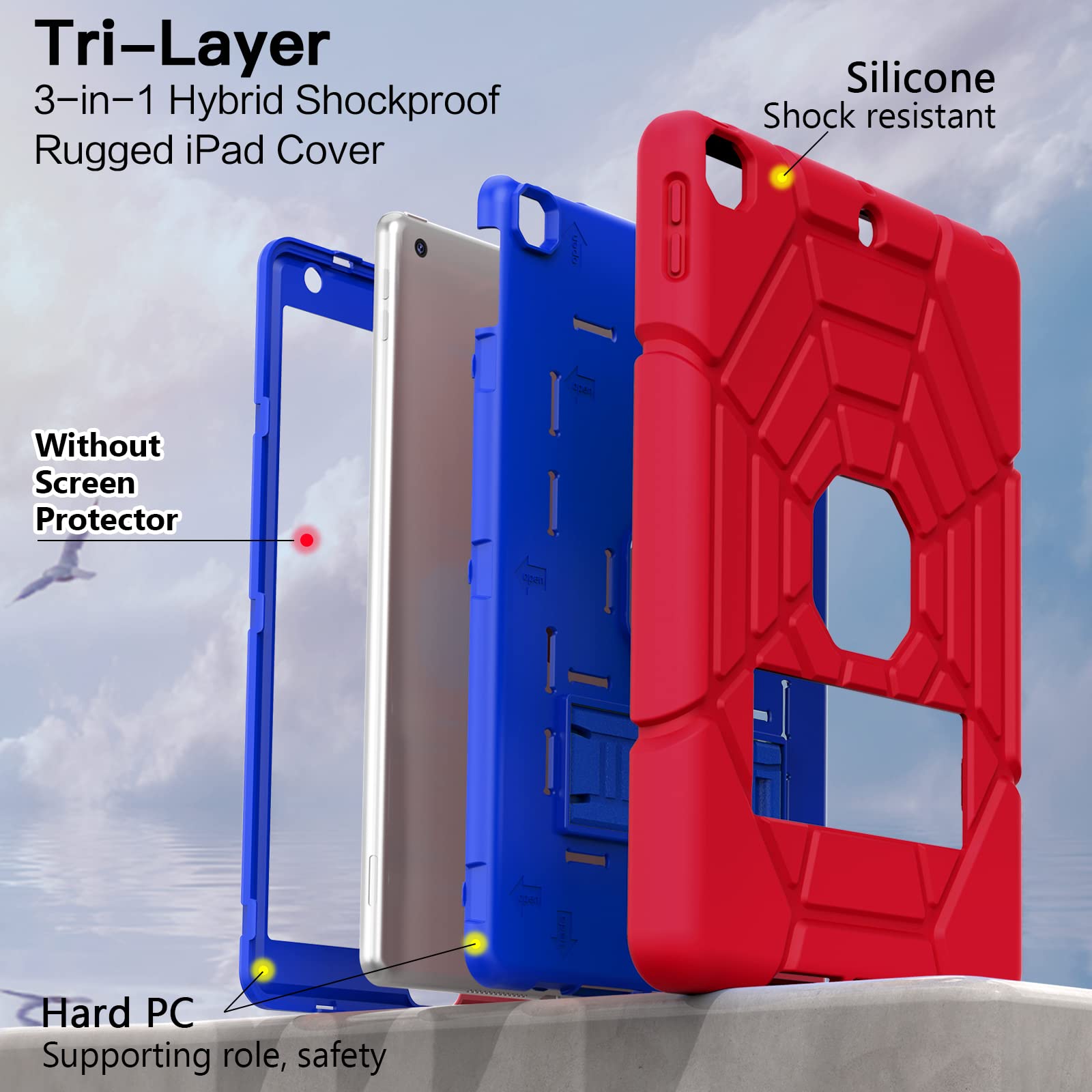 Grifobes For Ipad 9Th Generation Case, Ipad 8Th/7Th Generation Case 2021/2020/2019, Heavy Duty Shockproof Rugged Protective 10.2