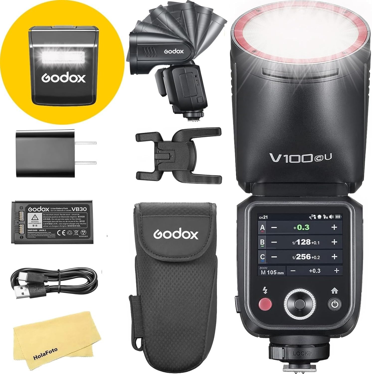 Godox V100 100W On-Camera Flash for Canon with 2.3-Inch Full-Color Touchscreen, Built-in 2.4G Wireless Sync, and Powerful Batter