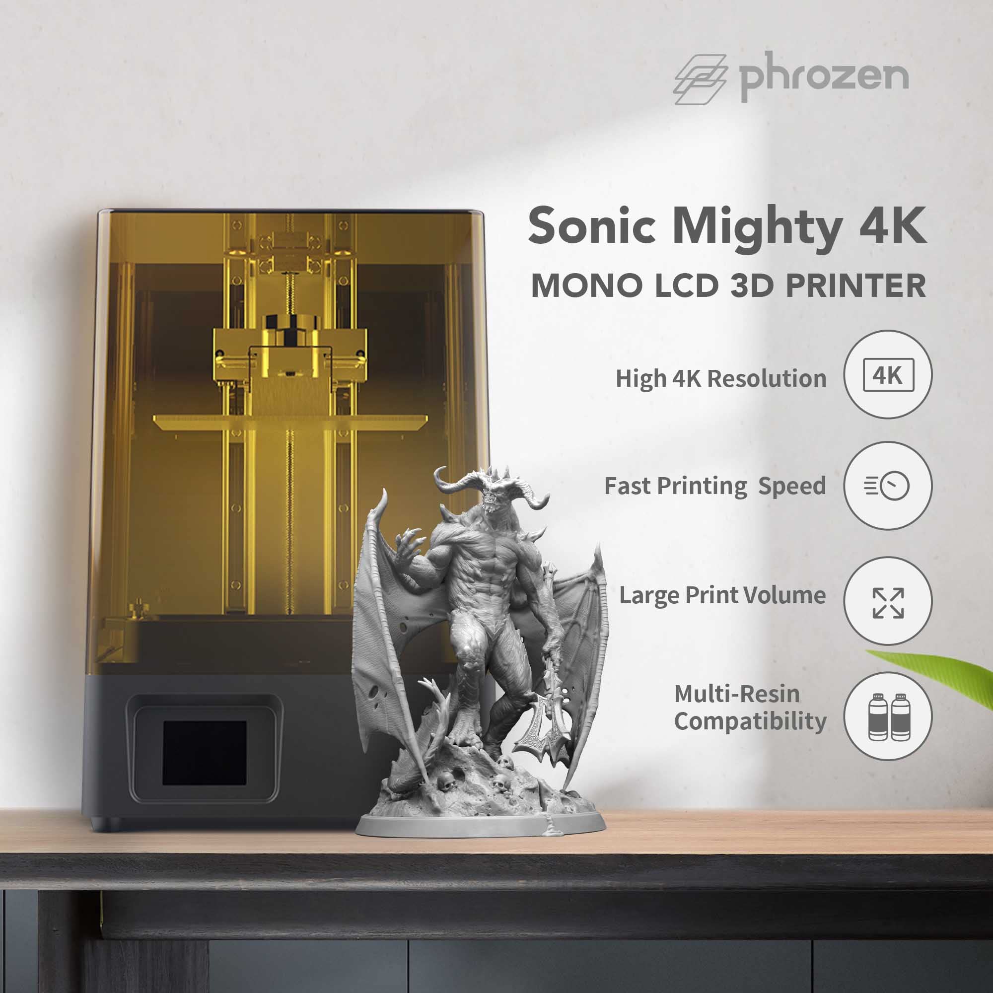 Phrozen Sonic Mighty 4K Lcd Resin 3D Printer, 9.3 Monochrome Lcd, Tabletop 3D Resin Printer With 52M Xy Resolution, 7.9 * 4.9 *