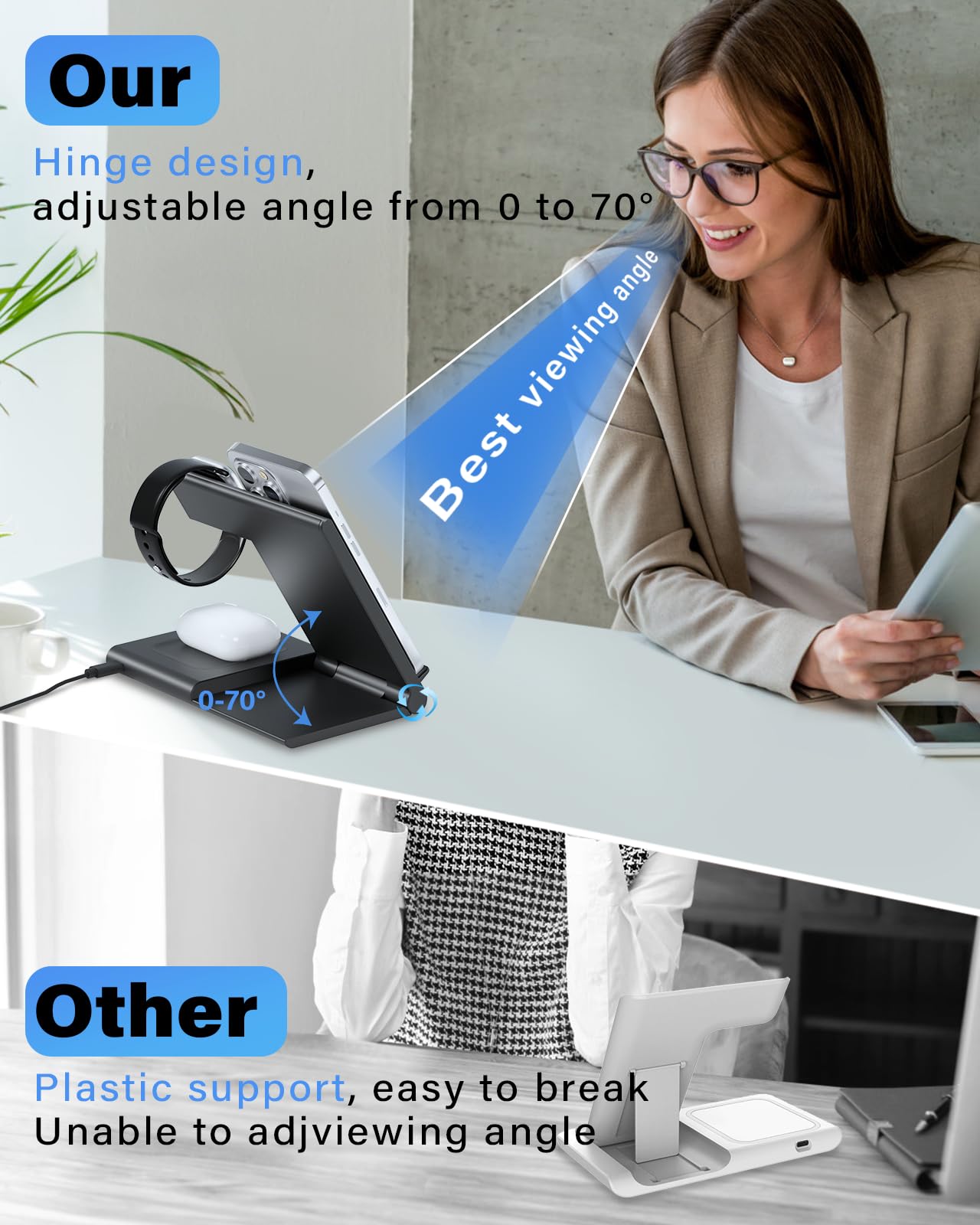 Charging Station For Apple Multiple Devices, Foldable 3 In 1 Wireless Charger For Iphone 16 15 14 13 Pro Max Plus &Apple Watch 1