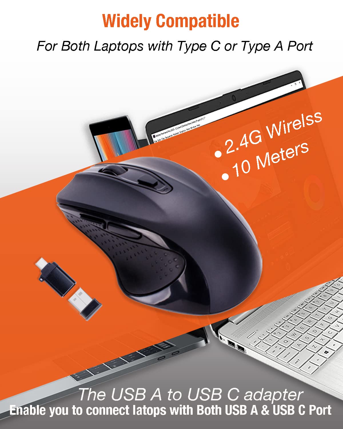 Usb C Wireless Mouse, Innomax Usb C 2.4G Ergonomic Large Size/Rechargeable Mouse With Usb C To Usb A 3.0 Adapter For 2021 Macboo