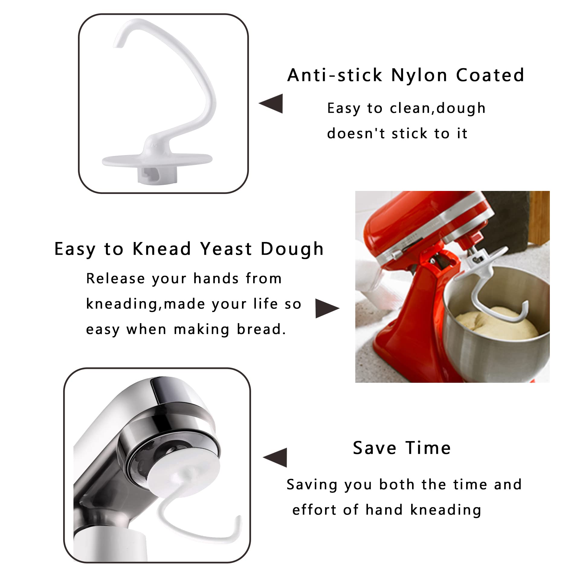 K45Dh C Dough Hook Replacement Compatible With Kitchen Aid K45 K45Ss Ksm90 Ksm110 Ksm150 Ksm75 4.5 Qt Tilt Head Stand Mixers Att