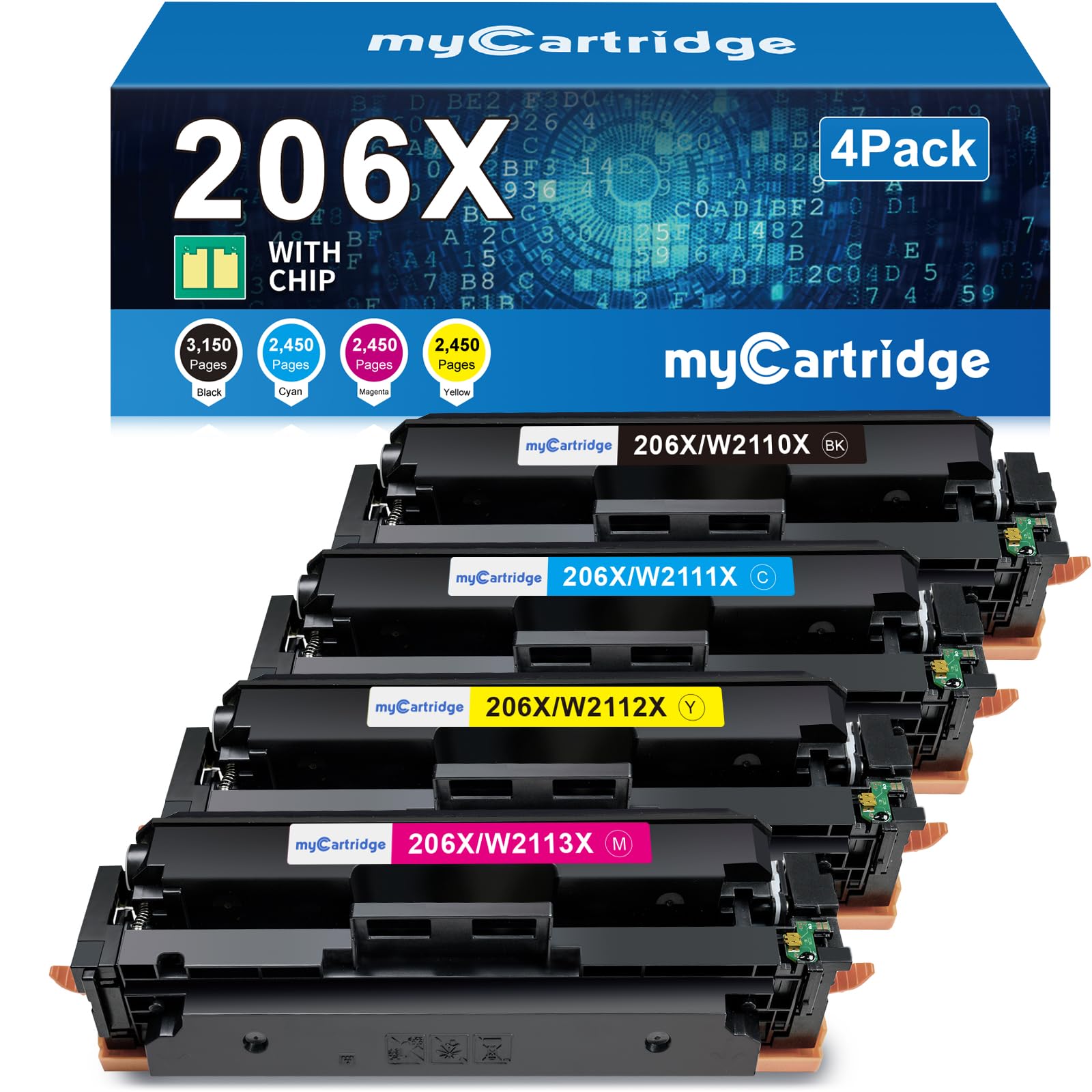 206X Toner Cartridges 4 Pack High Yield (With Chip) Compatible Replacement For Hp 206X 206A For Color Laserjet Pro Mfp M283Fdw M