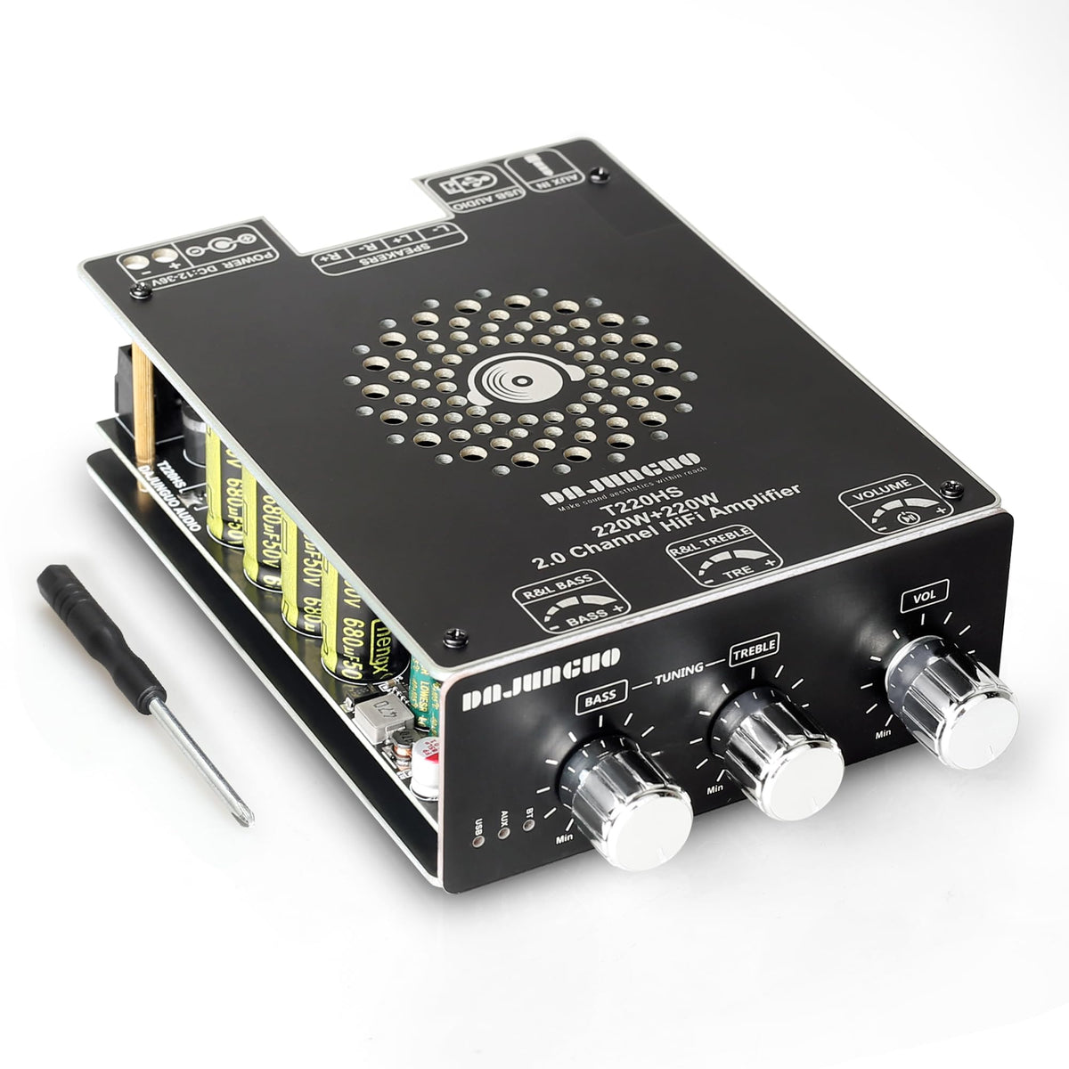 T220Hs Power Amplifier Board With Subwoofer 2.0 Channel 220W  2, 12V 36V Audio Power Amplifier Module With Treble And Bass Contr