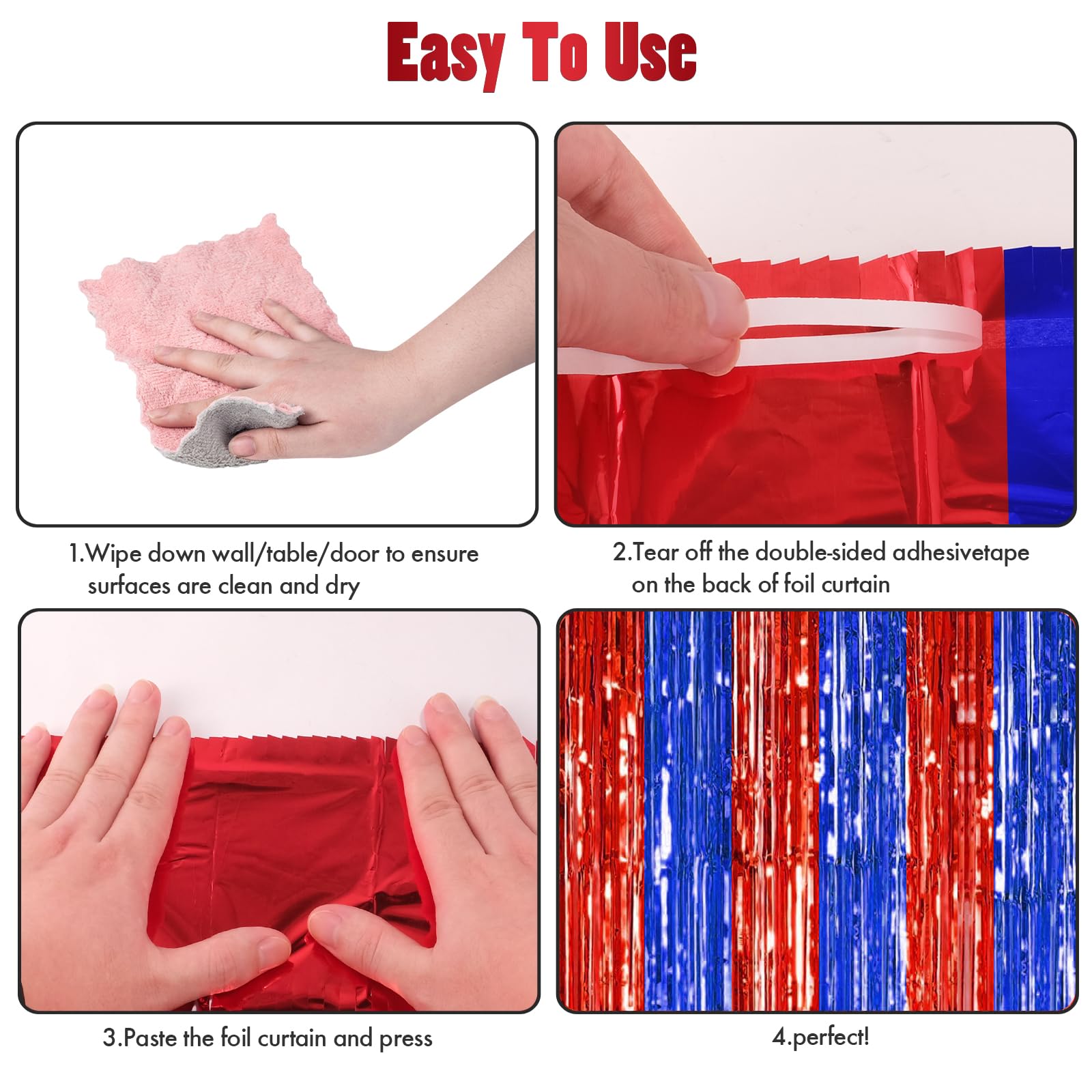 Canrevel 2 Pack 3.3X8.2 Feet Blue And Red Foil Fringe Backdrop Curtains, Tinsel Streamers Birthday Party Decorations, Fringe Bac