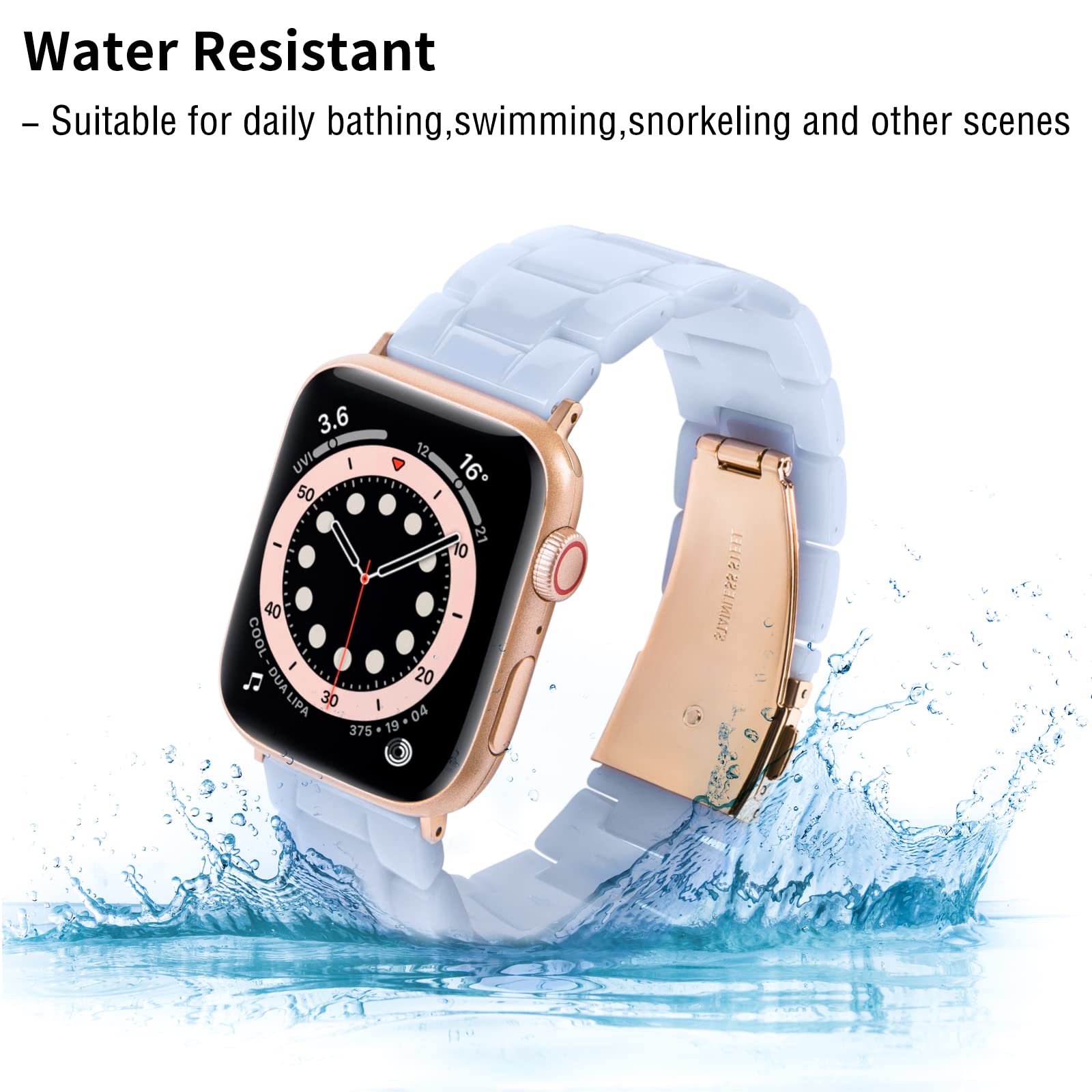 Hopo Compatible With Apple Watch Band Series 8 Series 7 Series Se Series 6 5 4 3 2 1 Thin Light Resin Strap Bracelet With Stainl