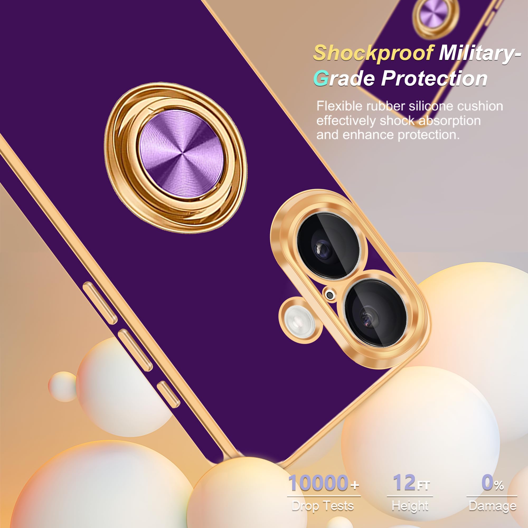 Fingic For Iphone 16 Phone Case[With 360 Ring Holder][Support Magnetic Car Mount]Cute Kickstand Slim Women Girls Nonslip Hard Pc