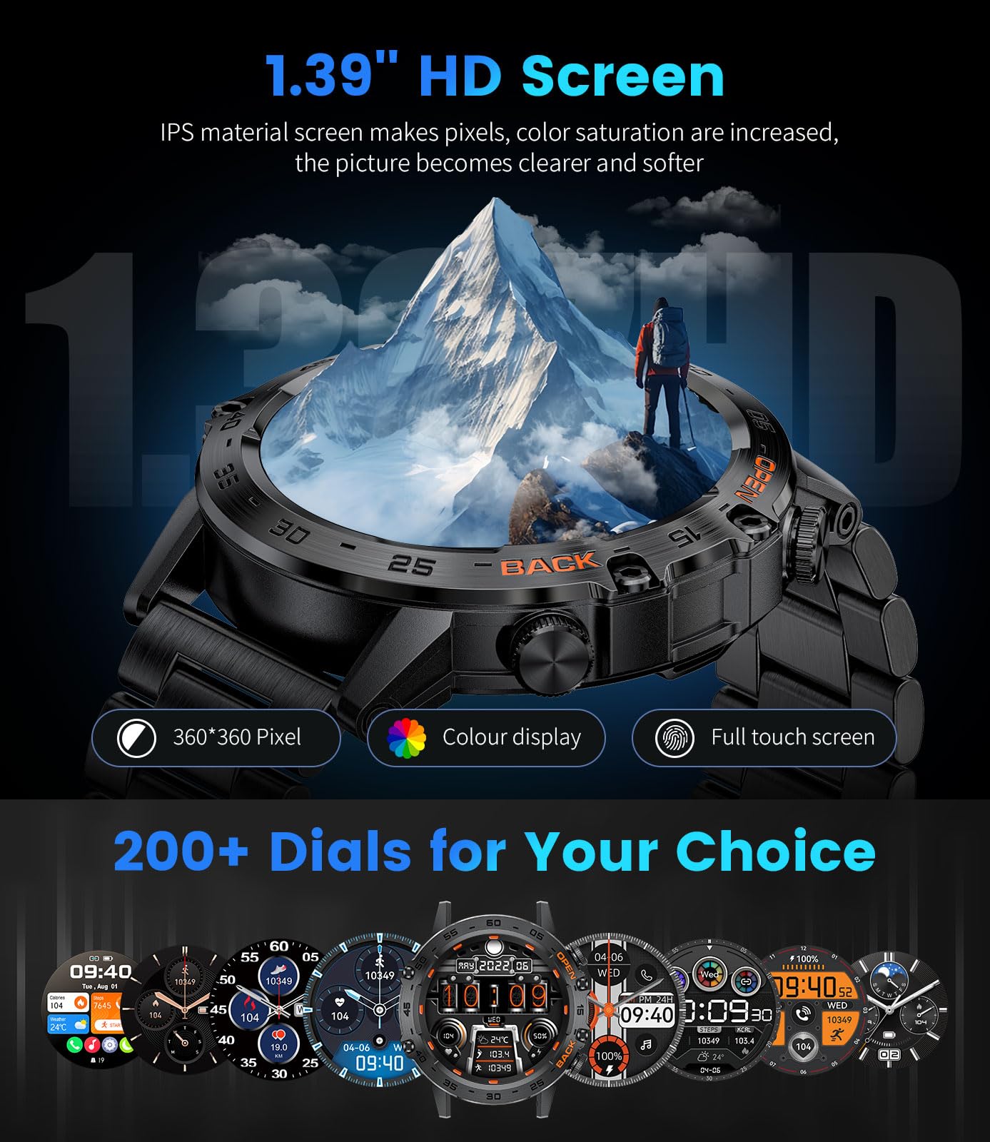 Foxbox Militray Smart Watch For Men, 1.39'' Touchcreen Smartwatch Answer/Make Calls With 100 Sports Modes, Ip68 Waterproof, 400M