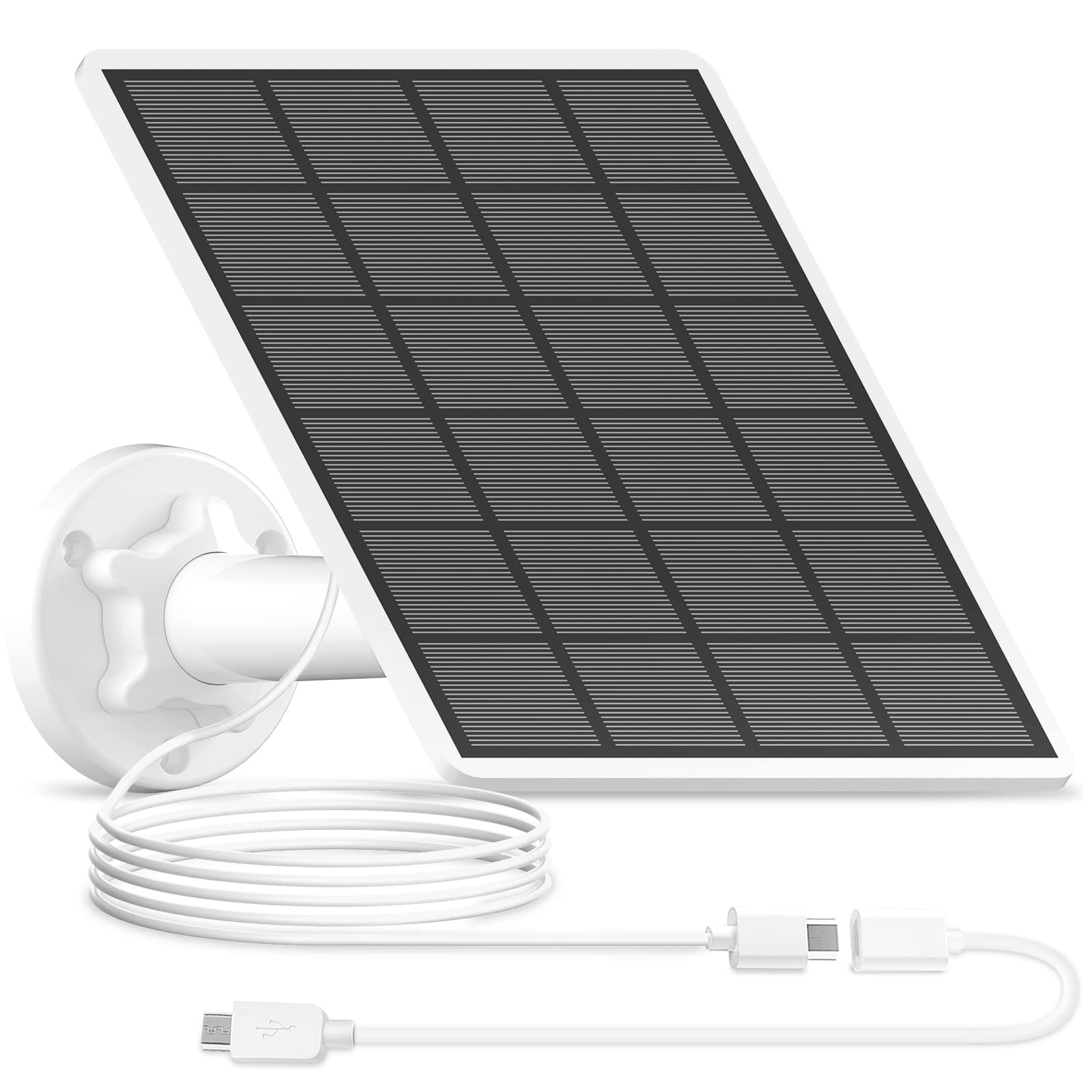 Anran 3W Solar Panel With 3M Micro Usb & Type C Port Cable, Compatible With Rechargeable Battery Powered Security Cameras Cctv C