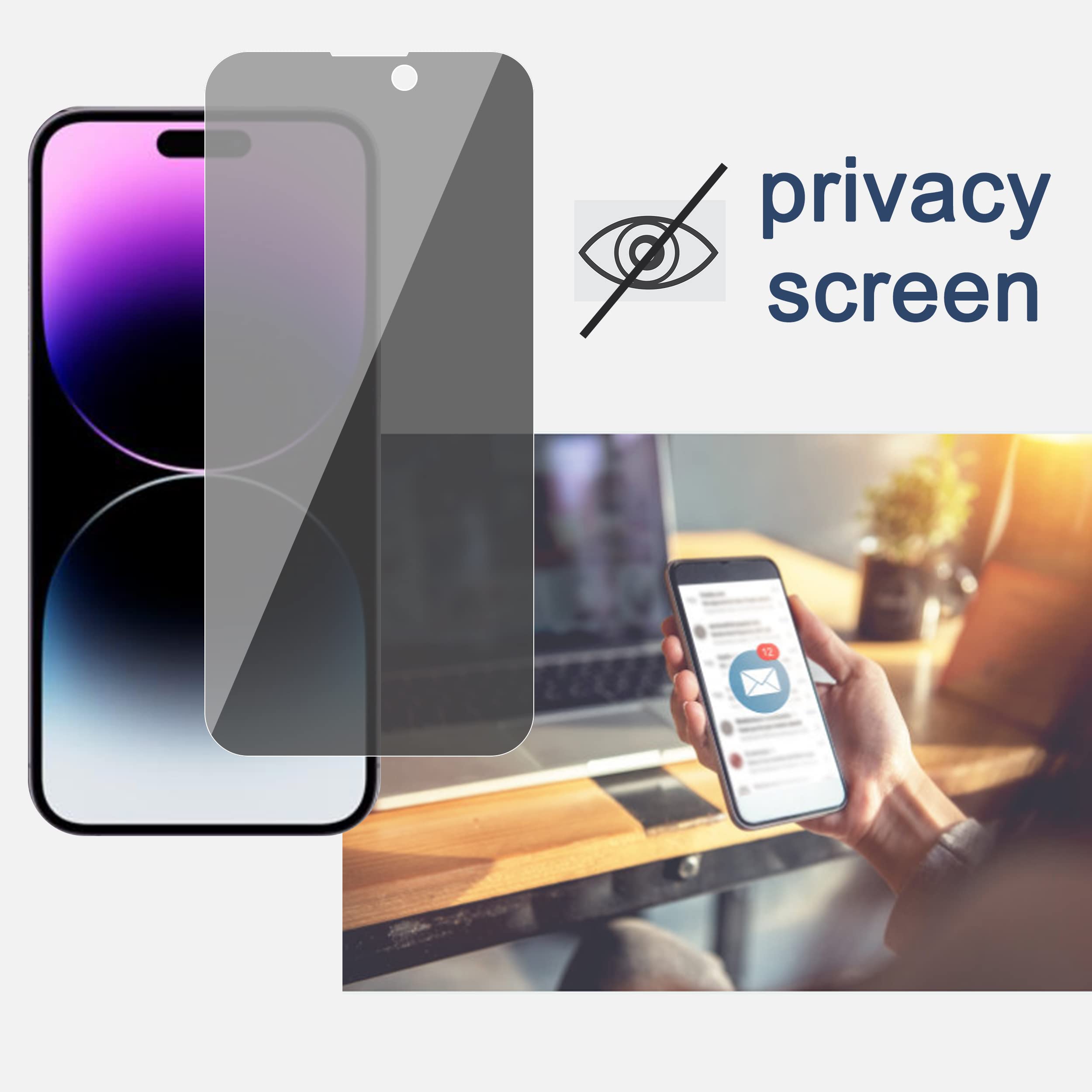 Ailun 2Pack Privacy Screen Protector Compatible For Iphone 14 Pro Max[6.7 Inch] + 2 Pack Camera Lens Protector, Anti Spy Private