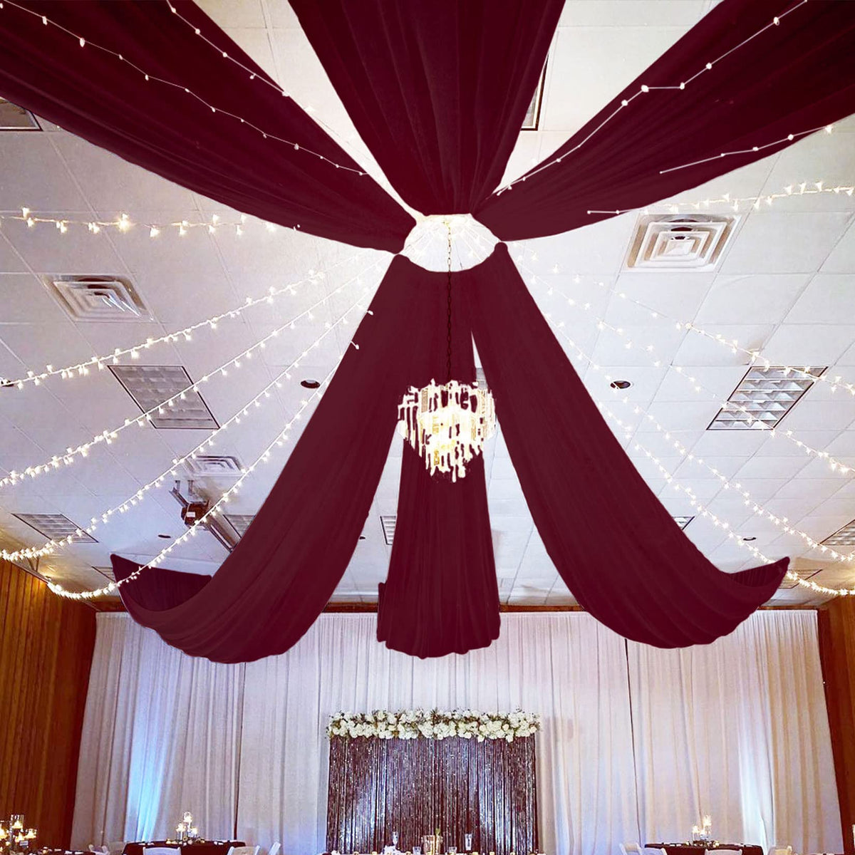 Fuhsy Ceiling Drapes Wedding Arch Draping Fabric Chiffon Fabric Drapery Burgundy Chiffon Curtains For Backdrop 5Ftx20Ft 2 Panels