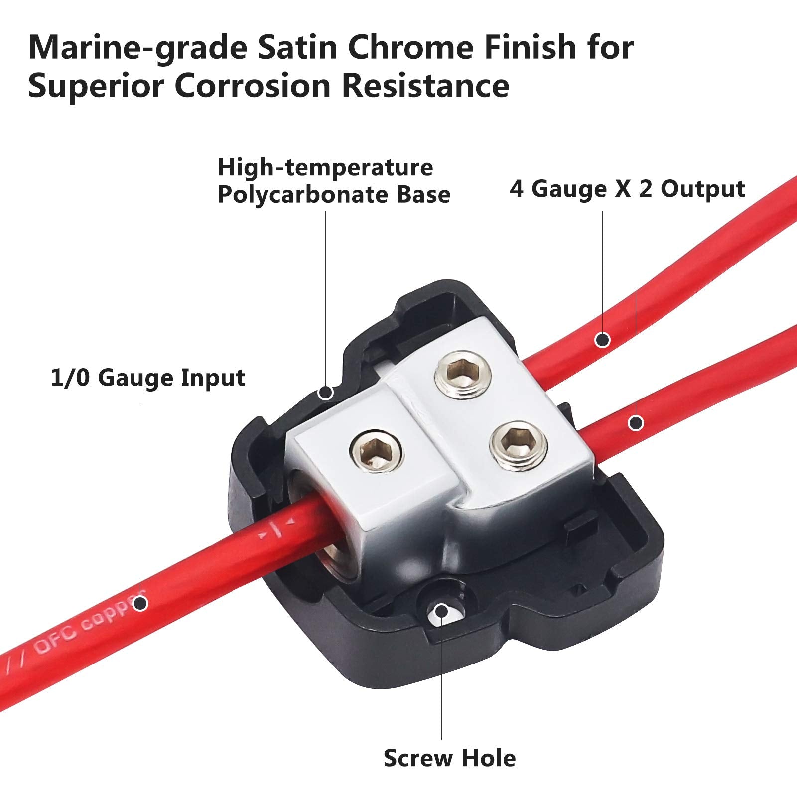 Recoil Db12 2 Way Power Distribution Block, 1 X 0/2/4 Gauge In / 2 X 4/8 Gauge Out Power Distribution Ground Distributor Block F