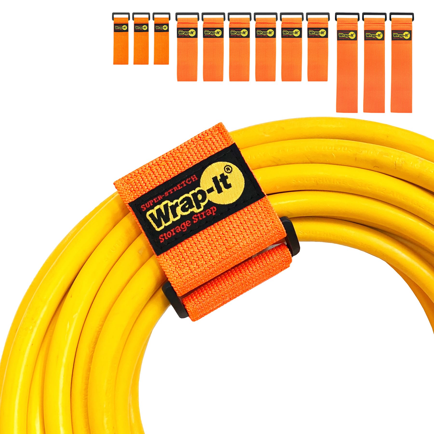 Super Stretch Wrap It Storage Straps   Assorted 12 Pack Orange   Elastic Hook And Loop Cinch Straps   Extension Cord Organizer,