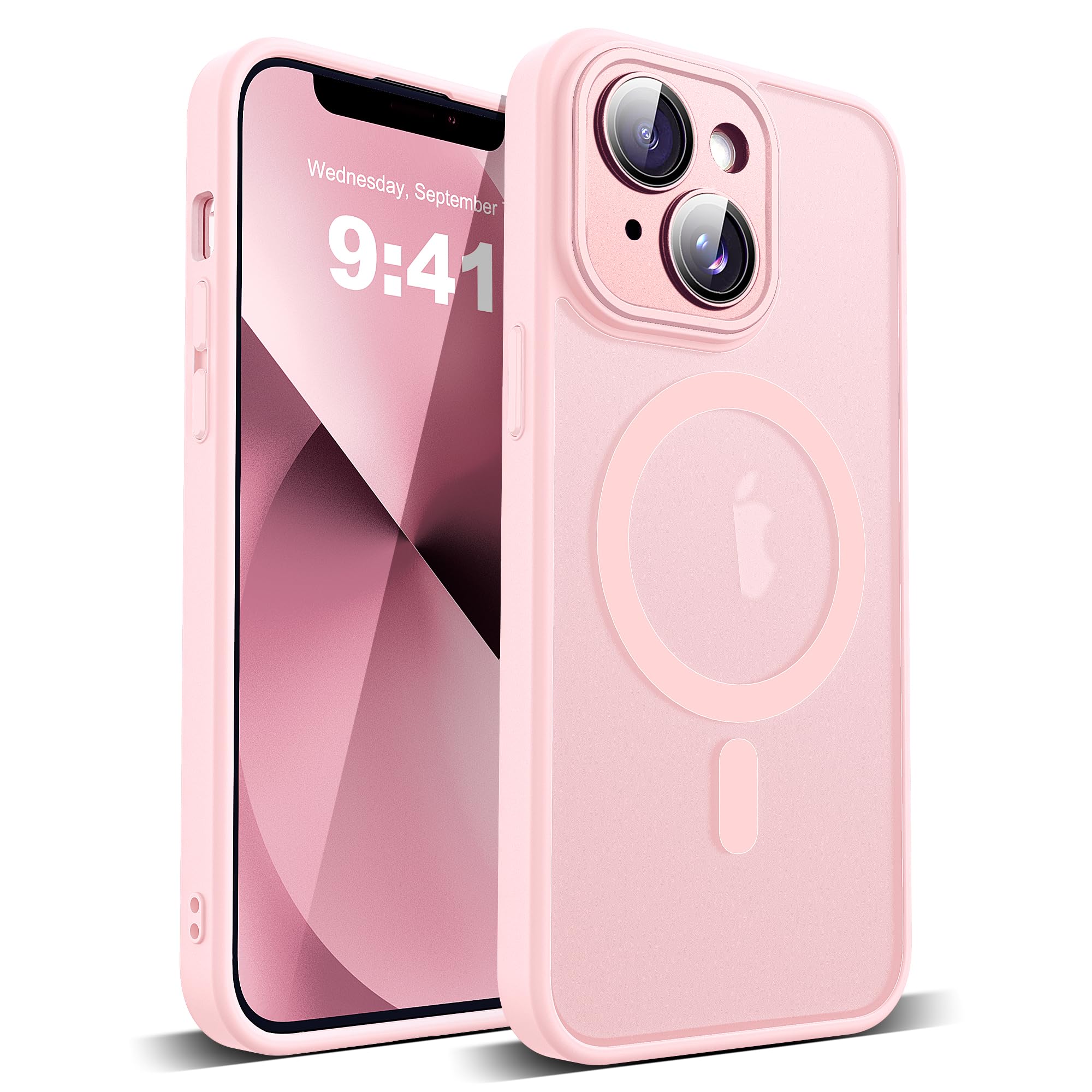 YEMORAN Compatible with iPhone 13 Case with Built-in Camera Lens Protectors Shockproof Translucent Magnetic iPhone 13 Phone Case