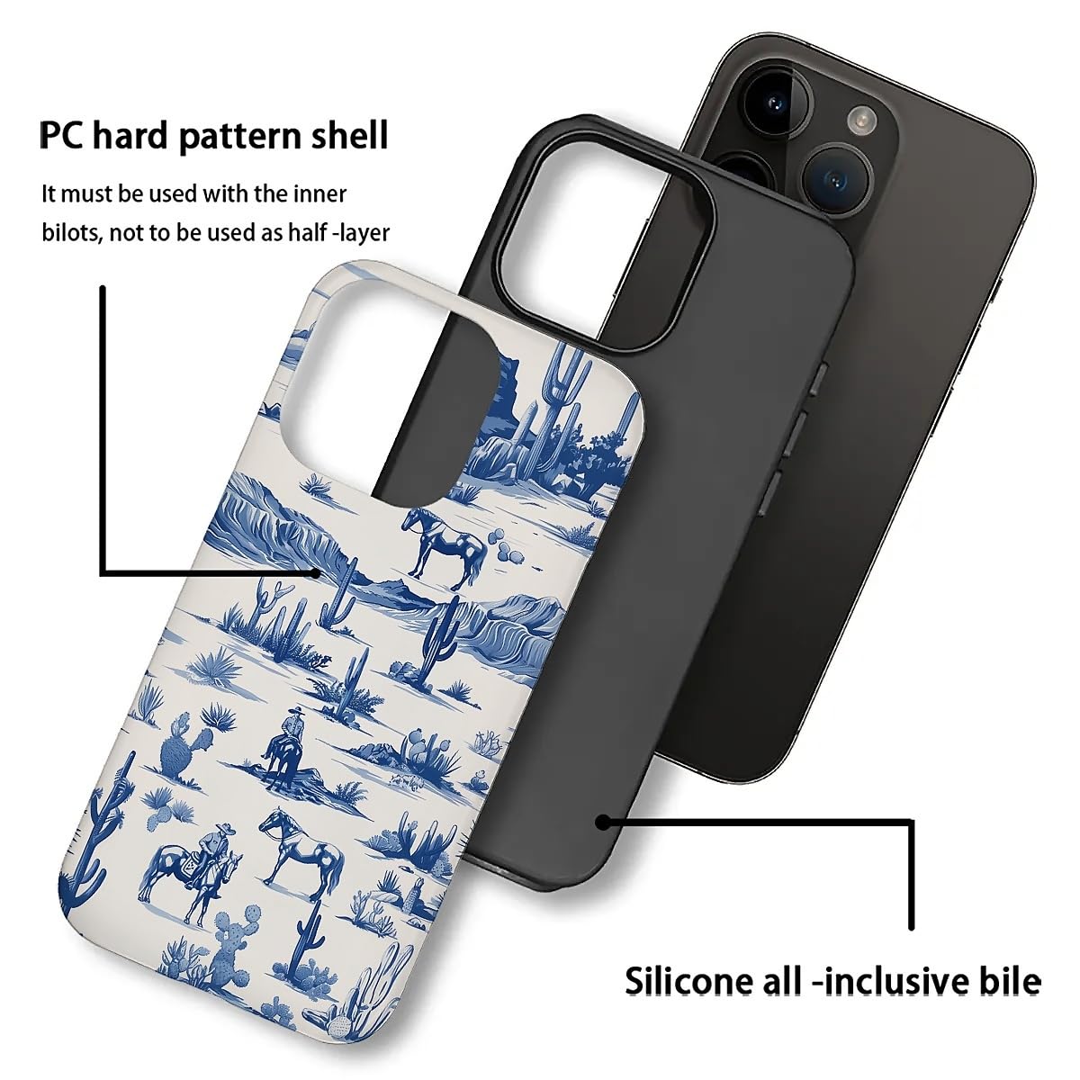 Fkbrcl4U For Iphone 16 Pro Max Case, Hybrid 2-Layer Silicone Protective Matte Case For Girl Women Western Cowboy Horse Cow Deser