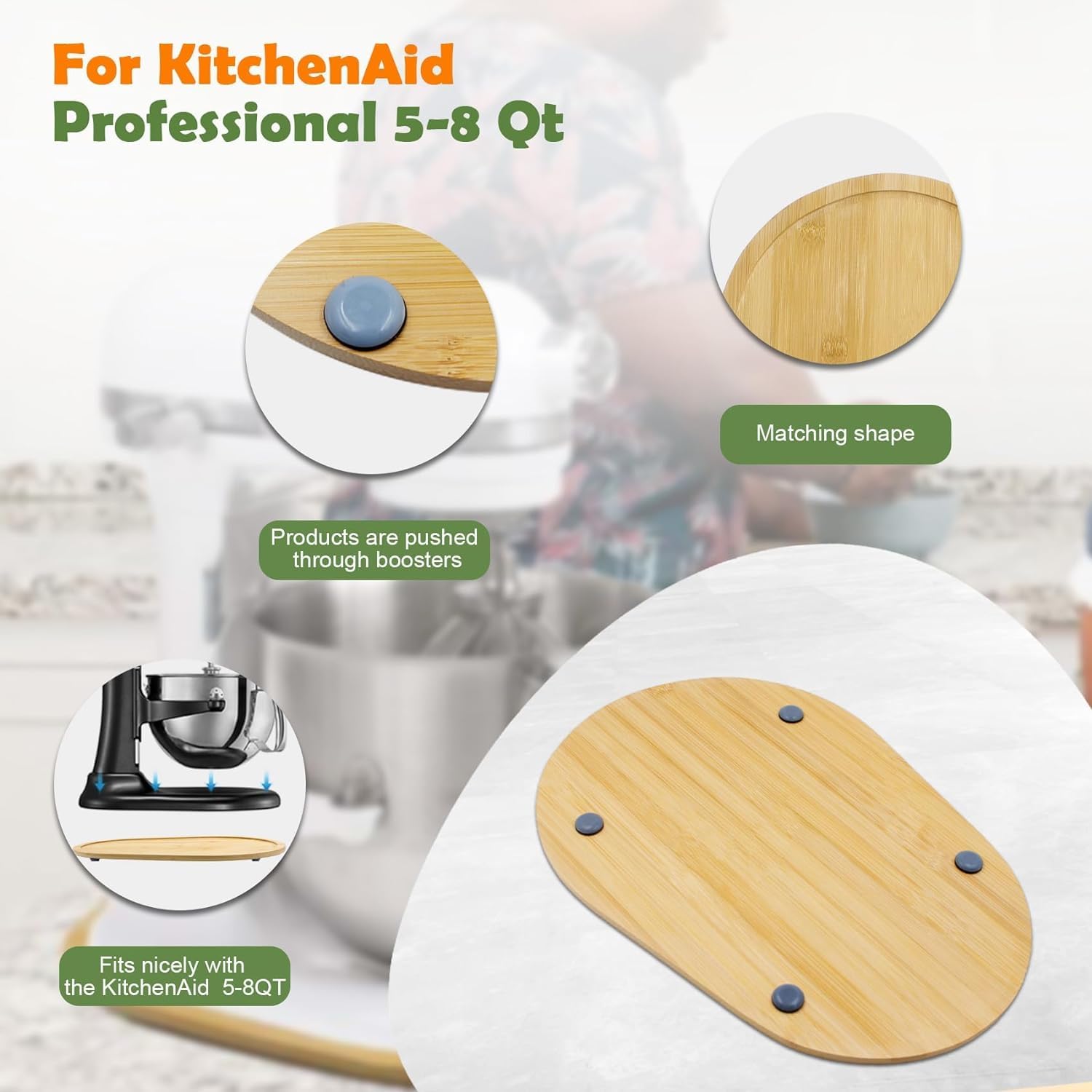 Bamboo Mixer Slider For Kitchen Aid 5 8 Qt Bowl Lift Stand Mixer, Kitchen Appliance Sliding Mat Countertop Storage Attachments,