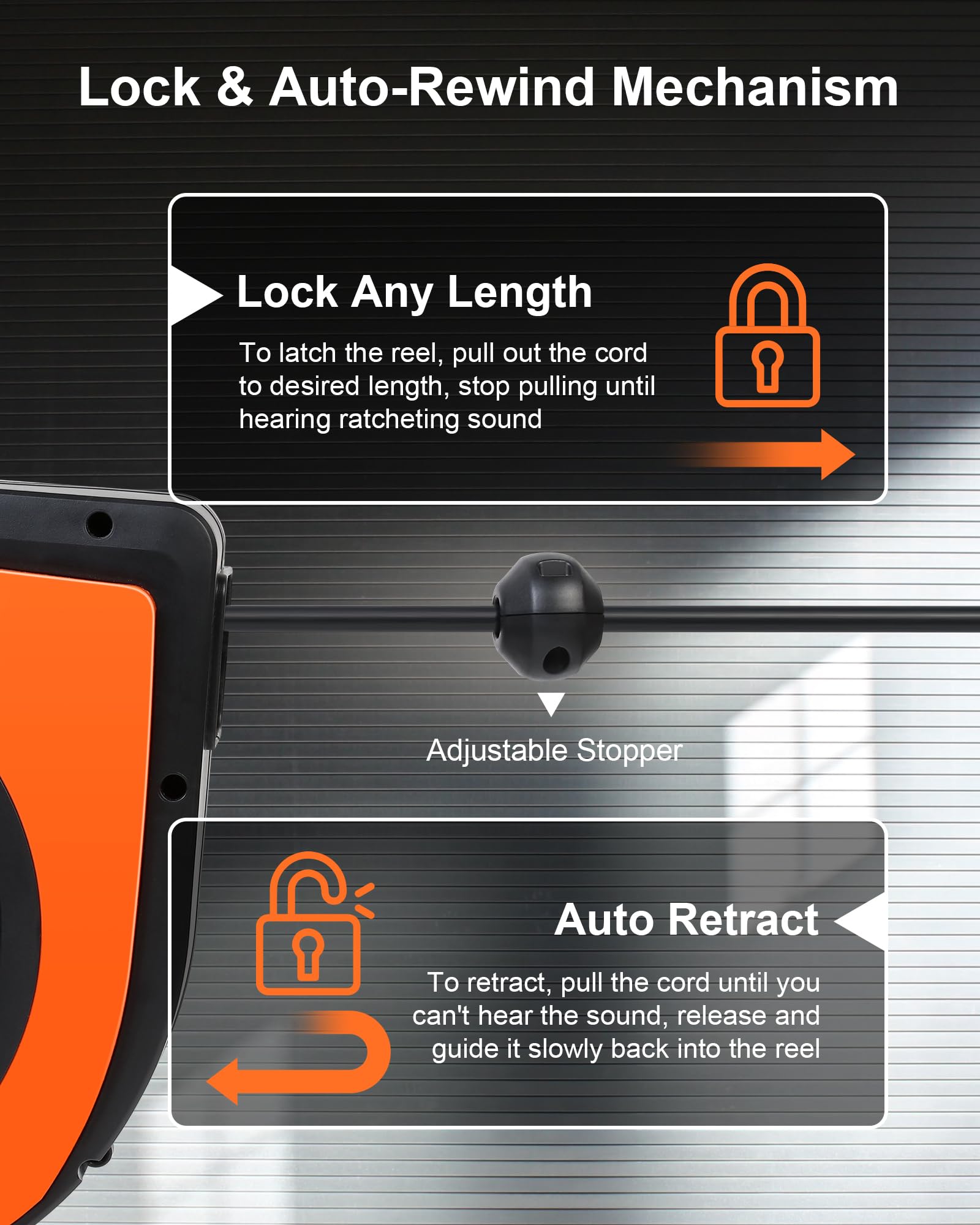 Treewell 65Ft Retractable Extension Cord Reel, 12Awg/3C Sjtow Heavy Duty Power Cord With Lighted Triple Tap Outlet, 15A Circuit