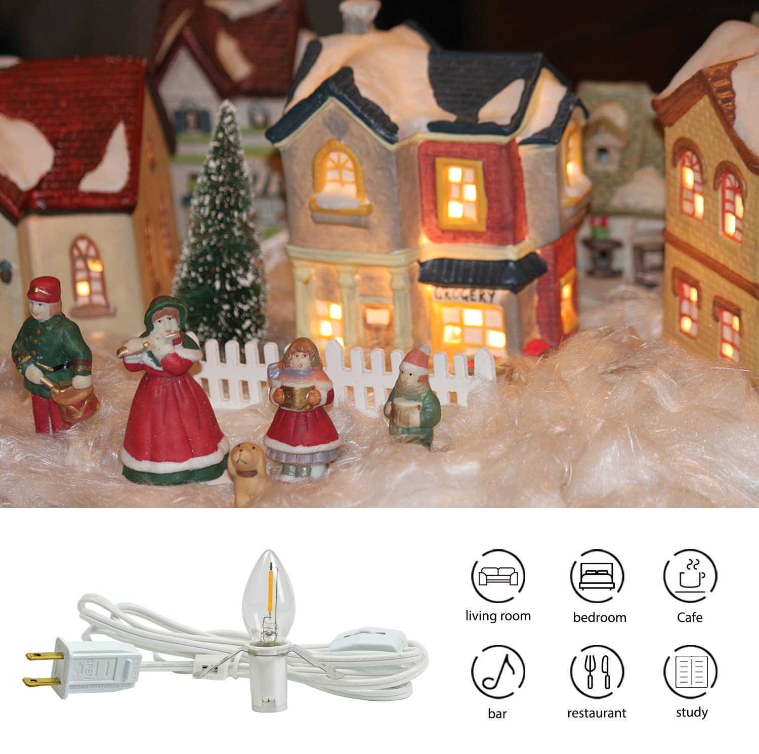 2 Pack Accessory Cord With 2 C7 Led Light Bulb Candelabra Base E12 Socket White Cord With On/Off Switch Plugs For Holiday Decora