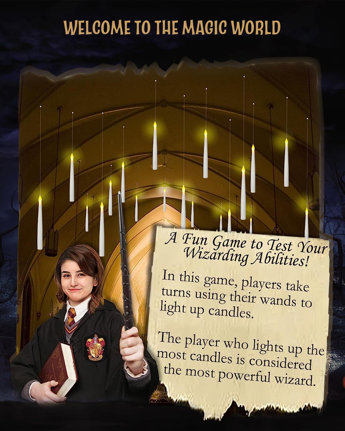 Hemeiyu 20Pcs Halloween Flameless Led Floating Candles With Magic Wand Remote   Floating Hanging Home Decorations For A Spooky A